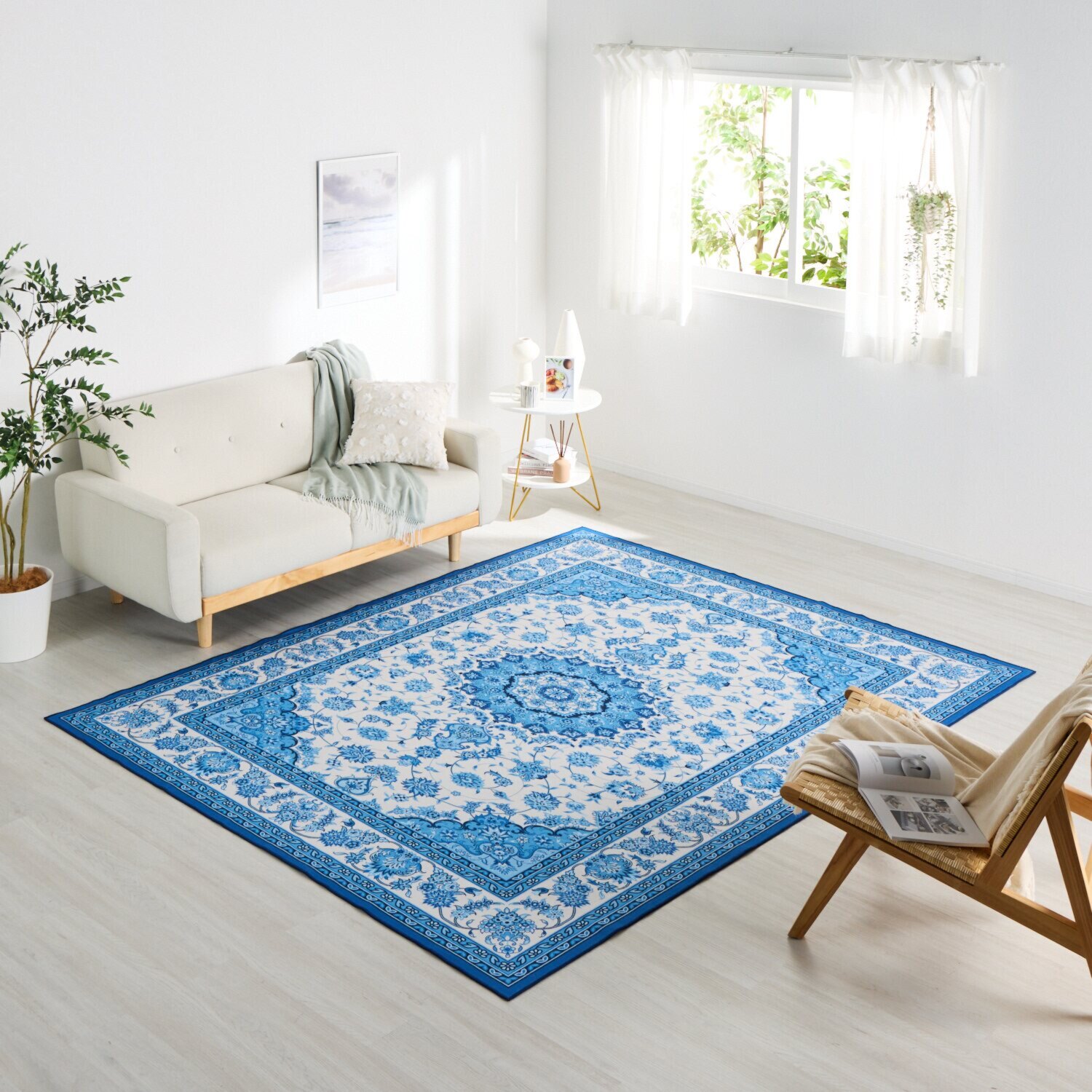 爽やかブルー 素足も喜ぶ さらさらタッチカーペット “ペルエスターテ” ＜２００×２５０ｃｍ＞