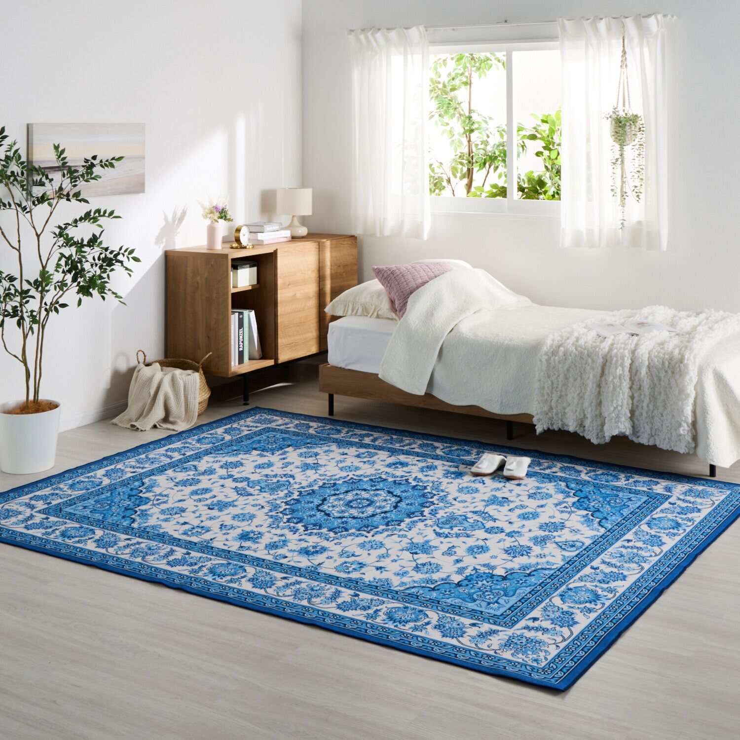爽やかブルー 素足も喜ぶ さらさらタッチカーペット “ペルエスターテ” ＜２００×２５０ｃｍ＞