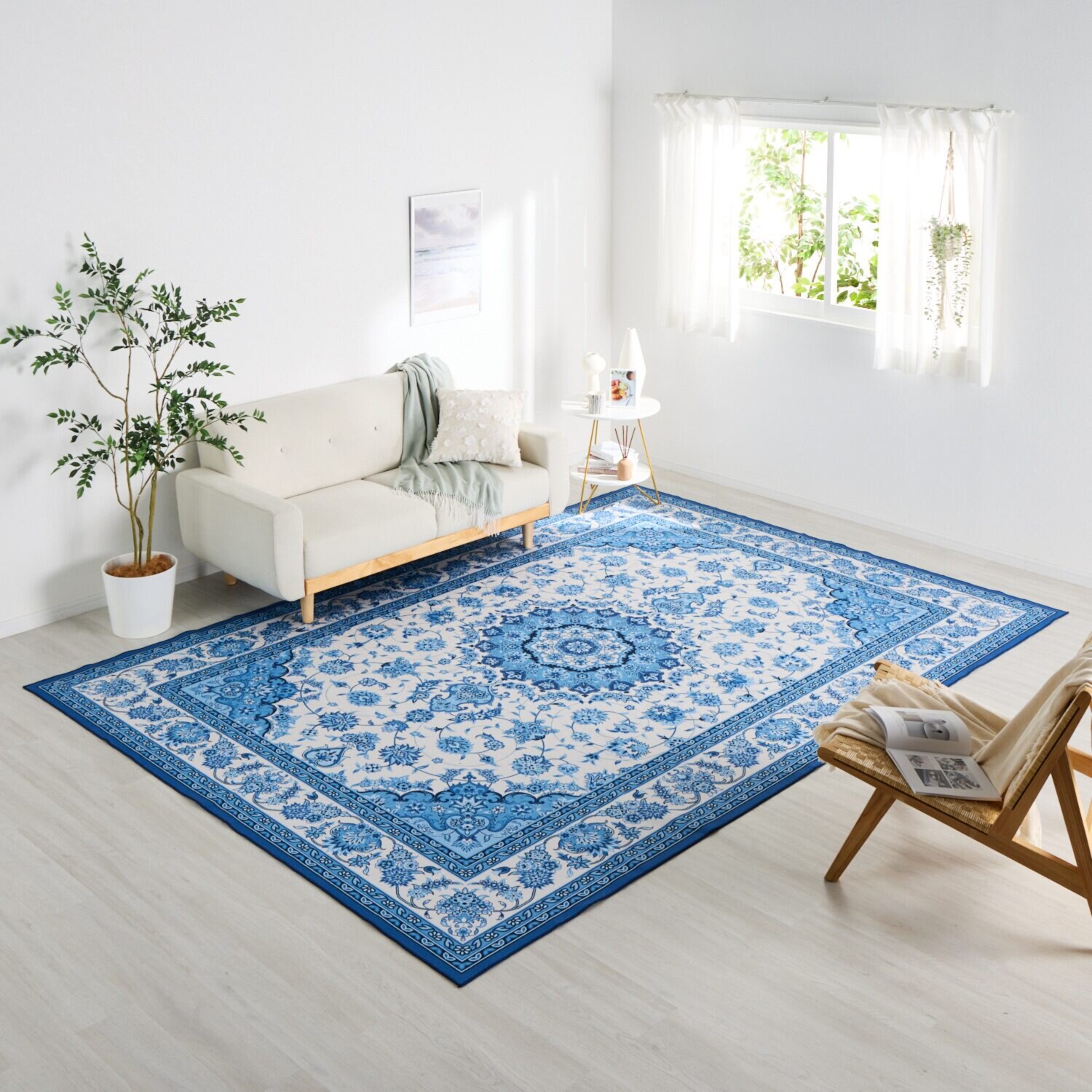 爽やかブルー 素足も喜ぶ さらさらタッチカーペット “ペルエスターテ” ＜２３０×３２０ｃｍ＞