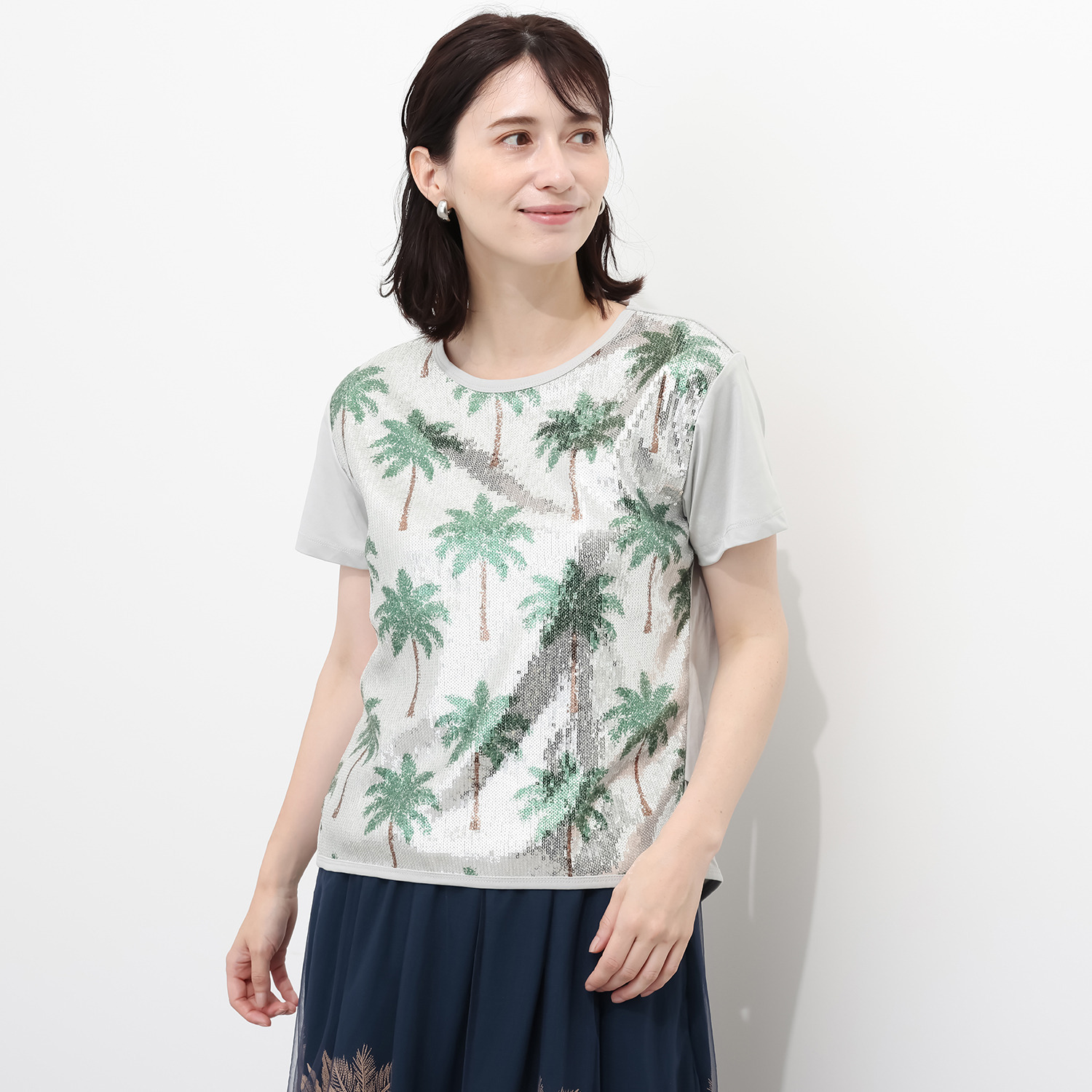 キョウコ　ヒガ 接触冷感 パームツリー柄 スパンコール刺しゅう Ｔシャツ