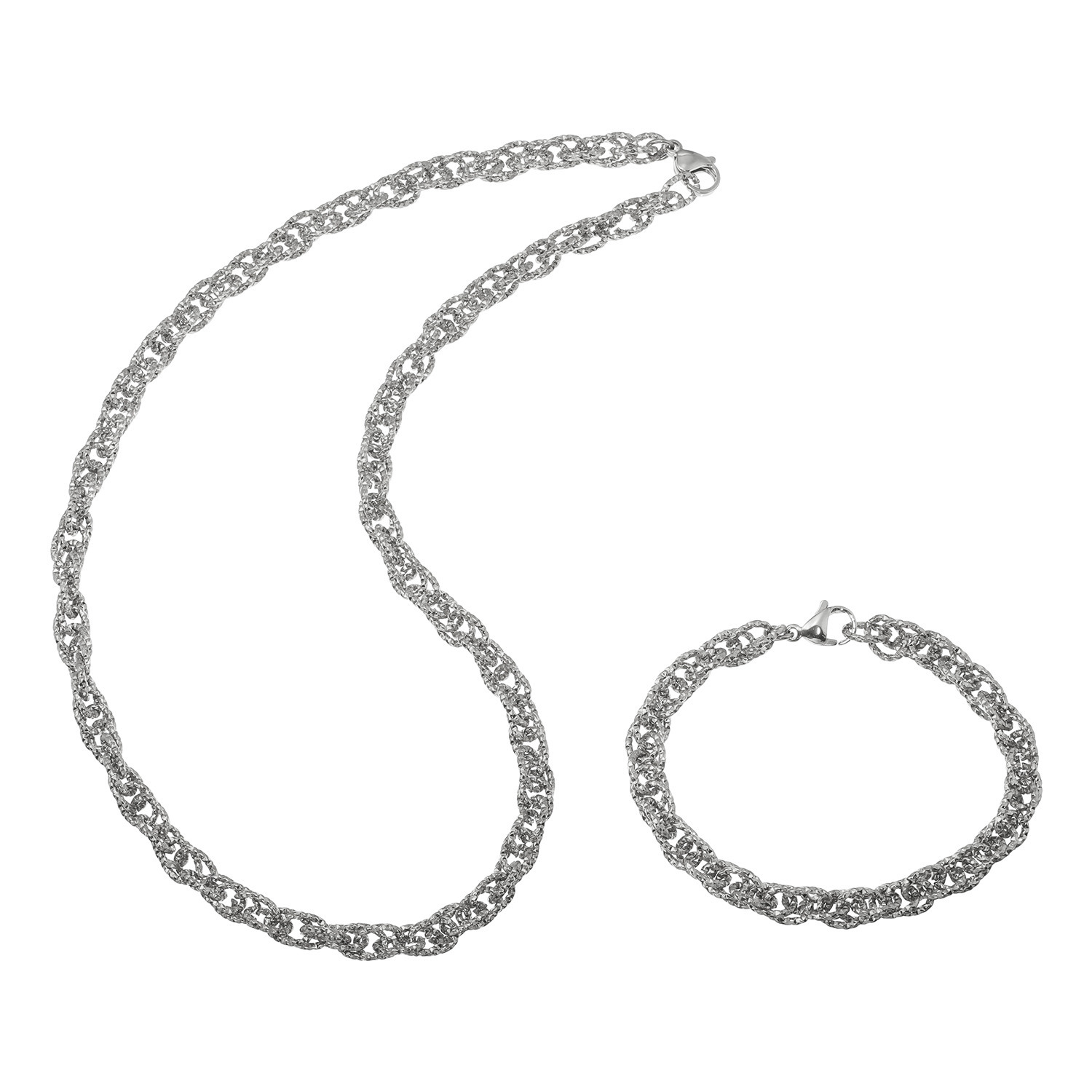 デルークス ステンレス ツイストデザインチェーン ネックレス＆ ブレスレットセット