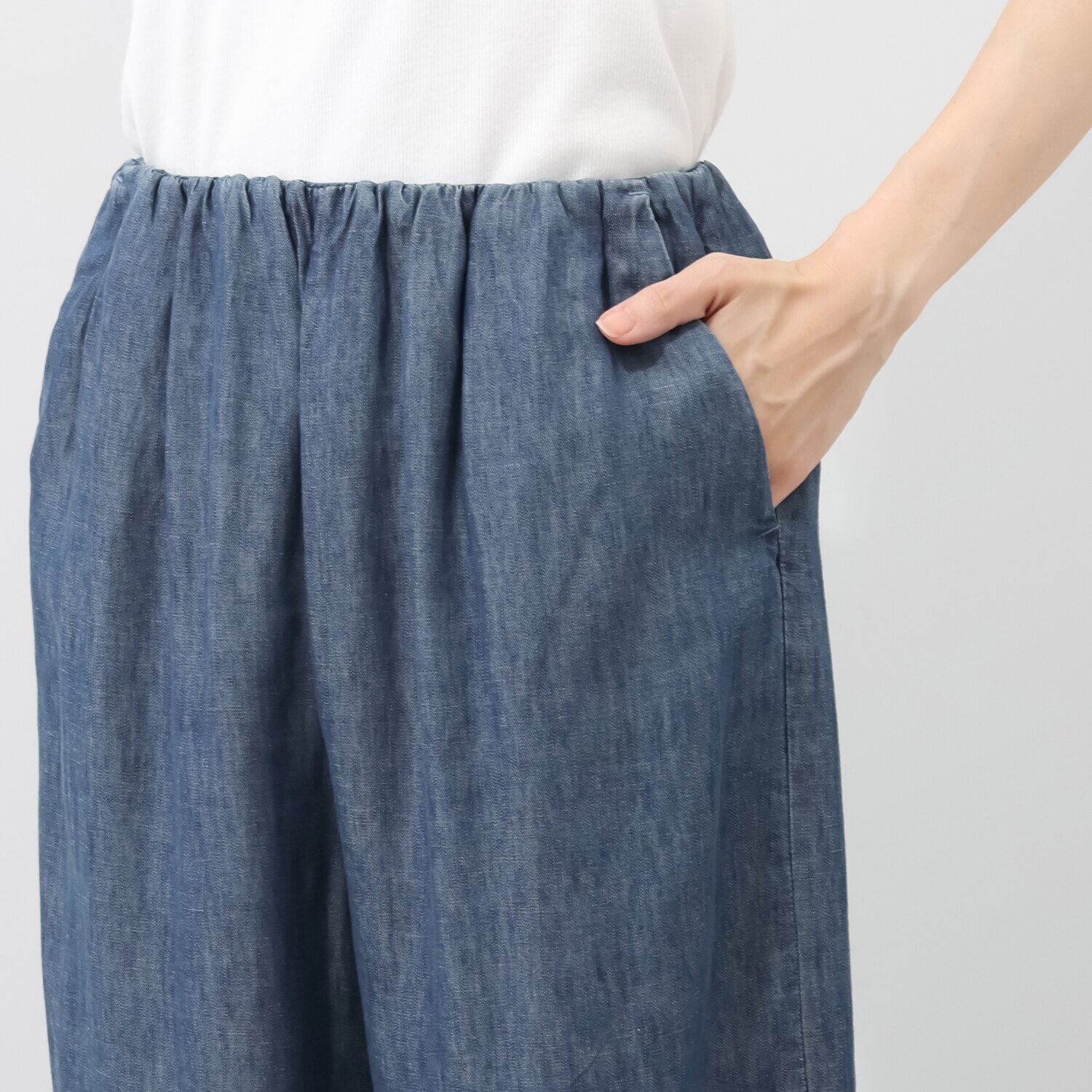ラ・シュシュ さらっと涼しい 麻混デニム ワイドパンツ