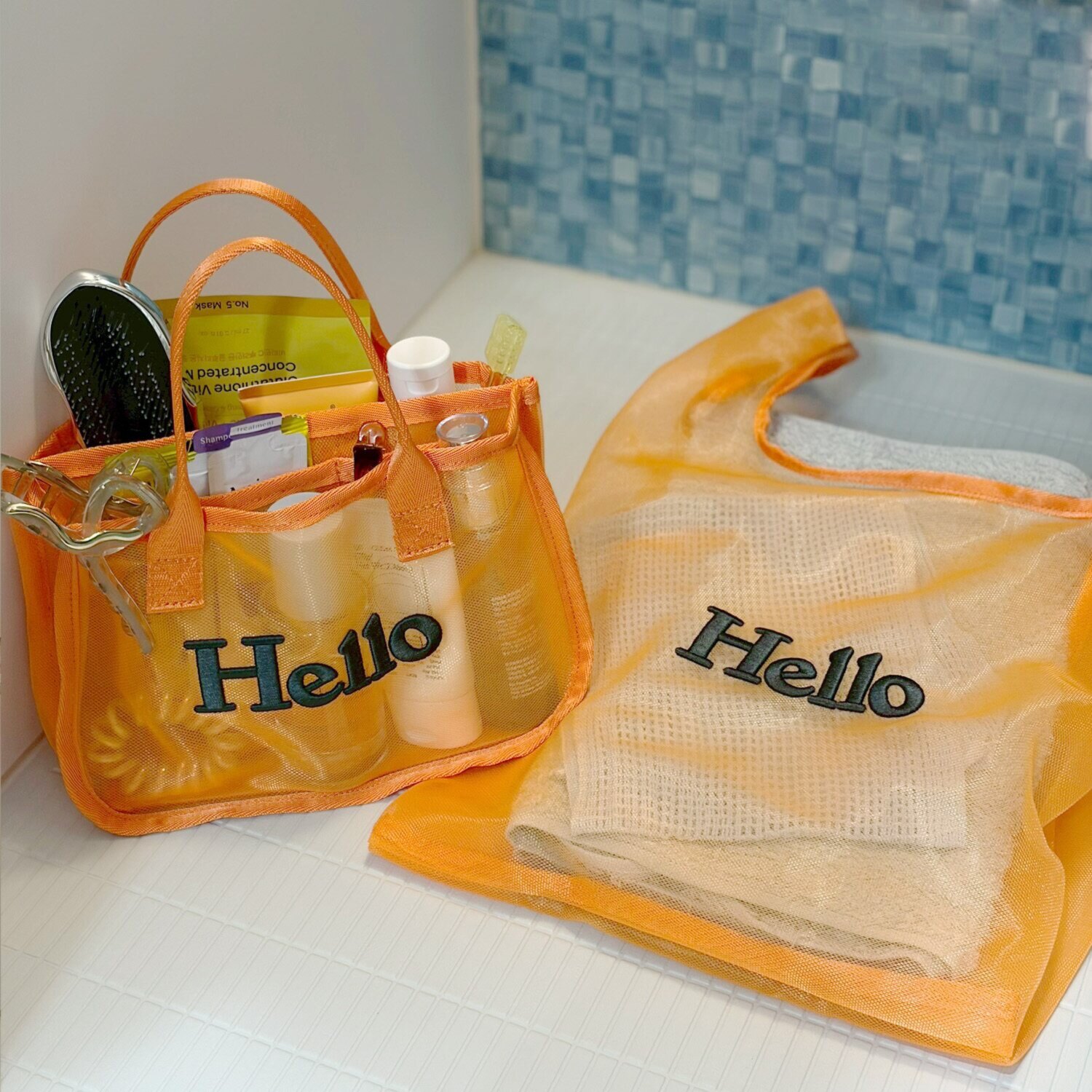 グッシオイタリー Ｈｅｌｌｏロゴ刺しゅう メッシュバッグインバッグ ＜マルシェバッグ付＞