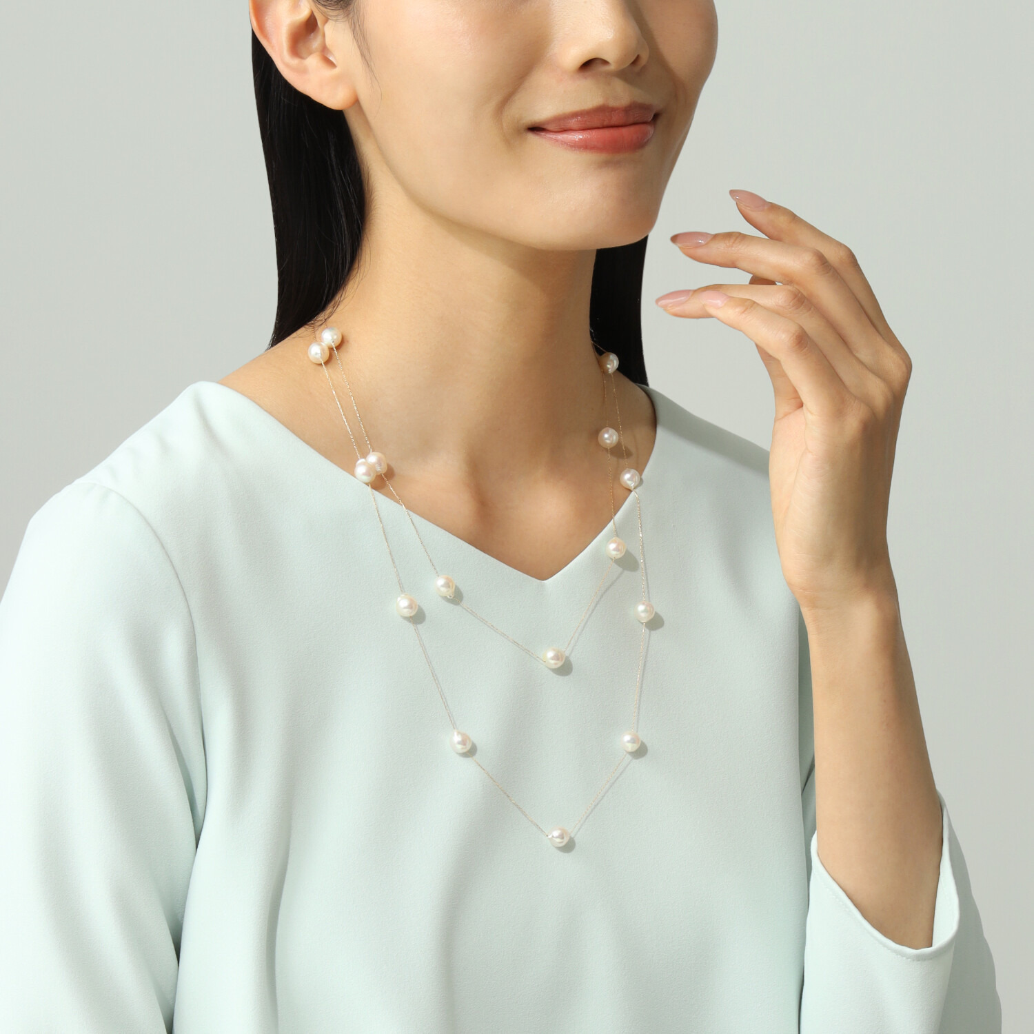 宇和海パール １８Ｋ 宇和海産越物 アコヤパール スーパーロング ステーションネックレス