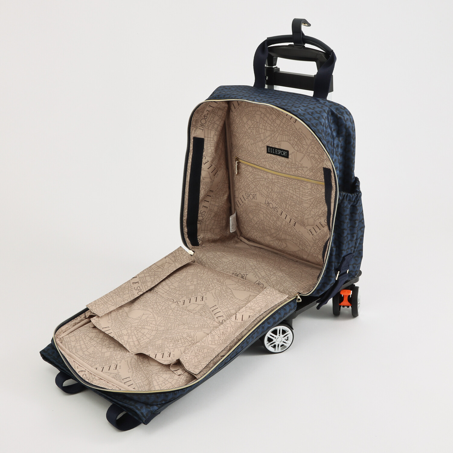 ＥＬＬＥ　ＳＰＯＲＴ はっ水 取り外してリュックになる キューブ柄 キャリーカート