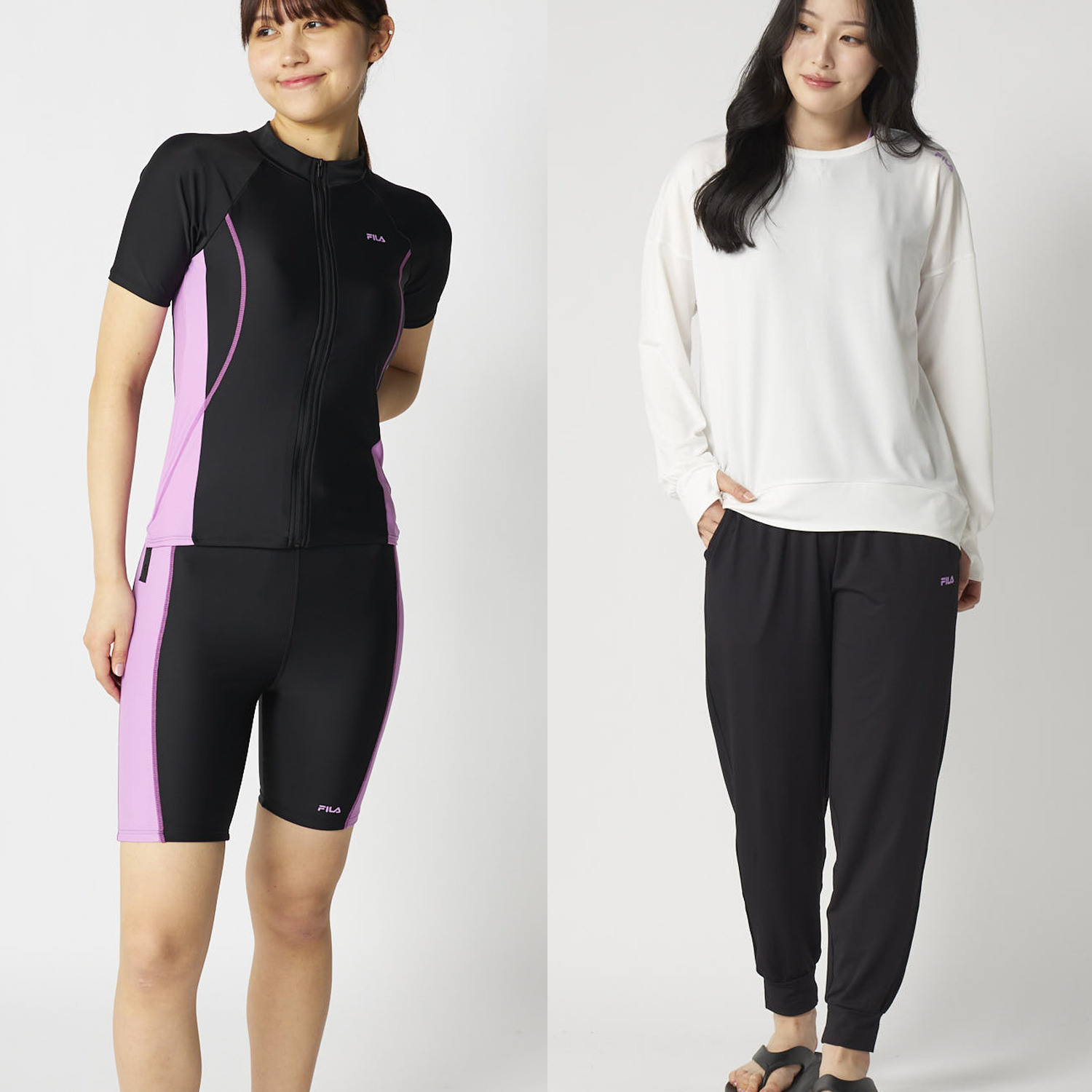 フィラ 袖付セパレーツ水着＆ 水陸両用上下セット プールやジムで活躍できる ４点セット