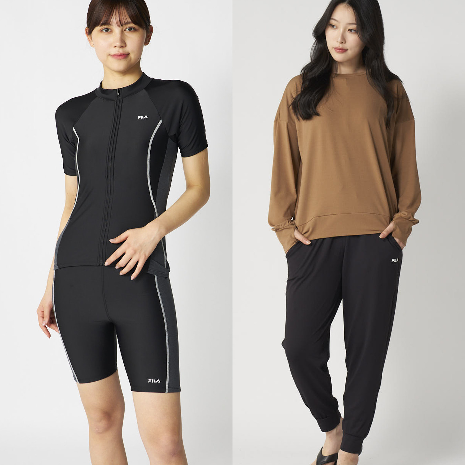 フィラ 袖付セパレーツ水着＆ 水陸両用上下セット プールやジムで活躍できる ４点セット