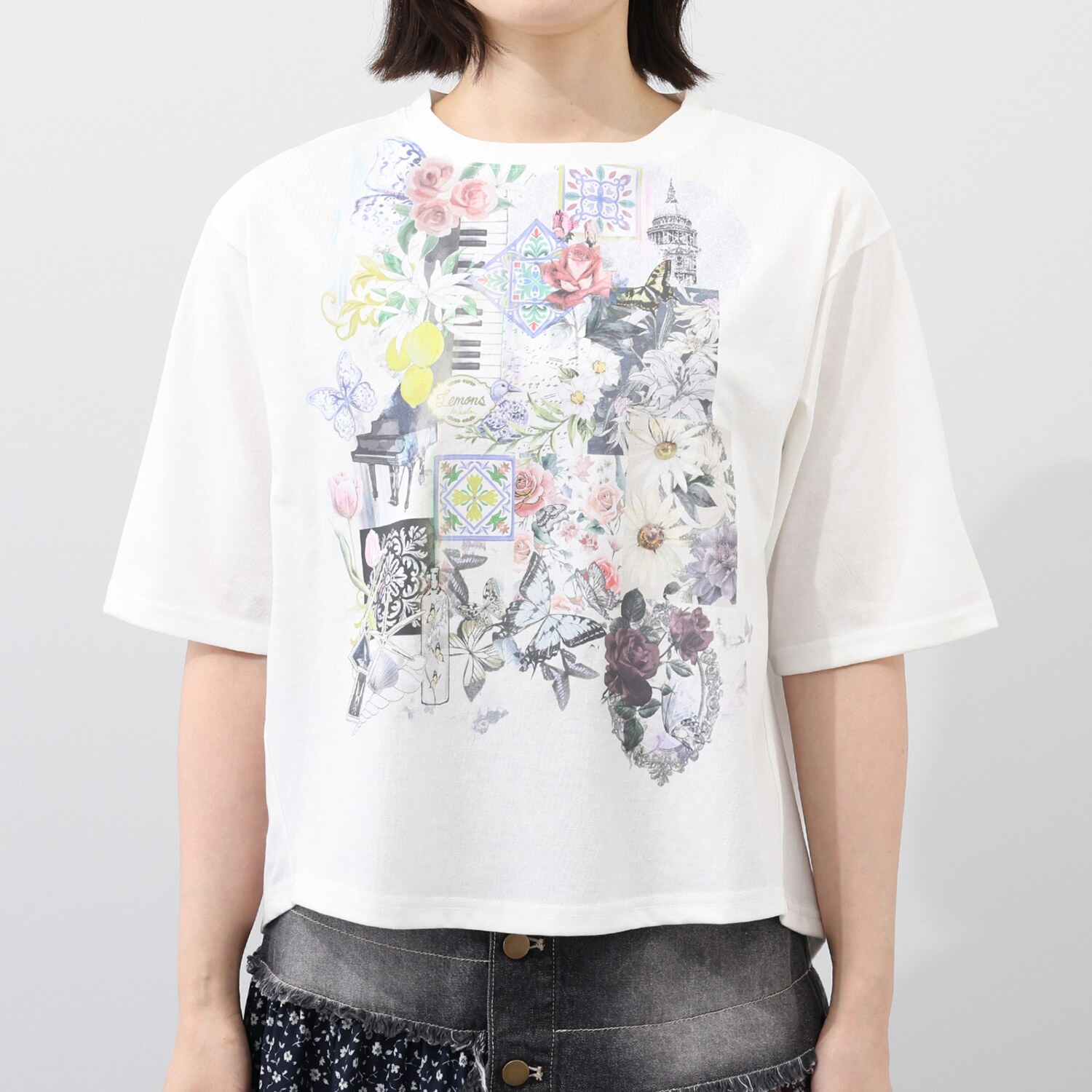 スカラー 接触冷感 コラージュ柄Ｔシャツ