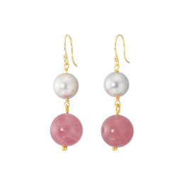 シマ・キャプシーヌ １８Ｋ アコヤパール＆ ローズクォーツ ピアス