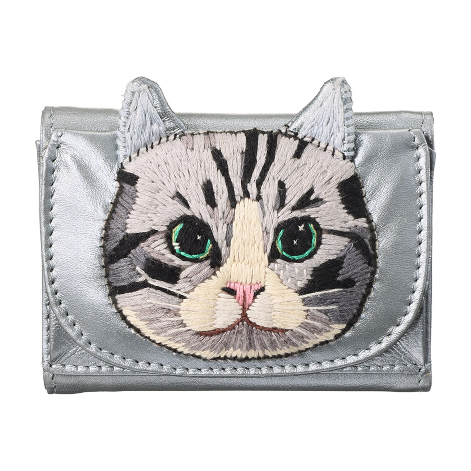 タマオワールド 猫フェイスシリーズ 持ち運ぶアートのような 立体手刺しゅう コンパクト財布