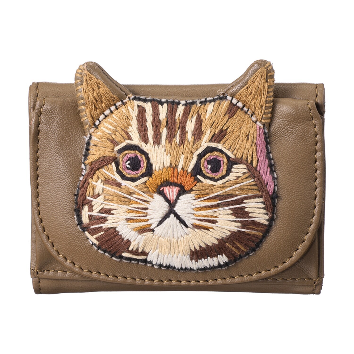 タマオワールド 猫フェイスシリーズ 持ち運ぶアートのような 立体手刺しゅう コンパクト財布