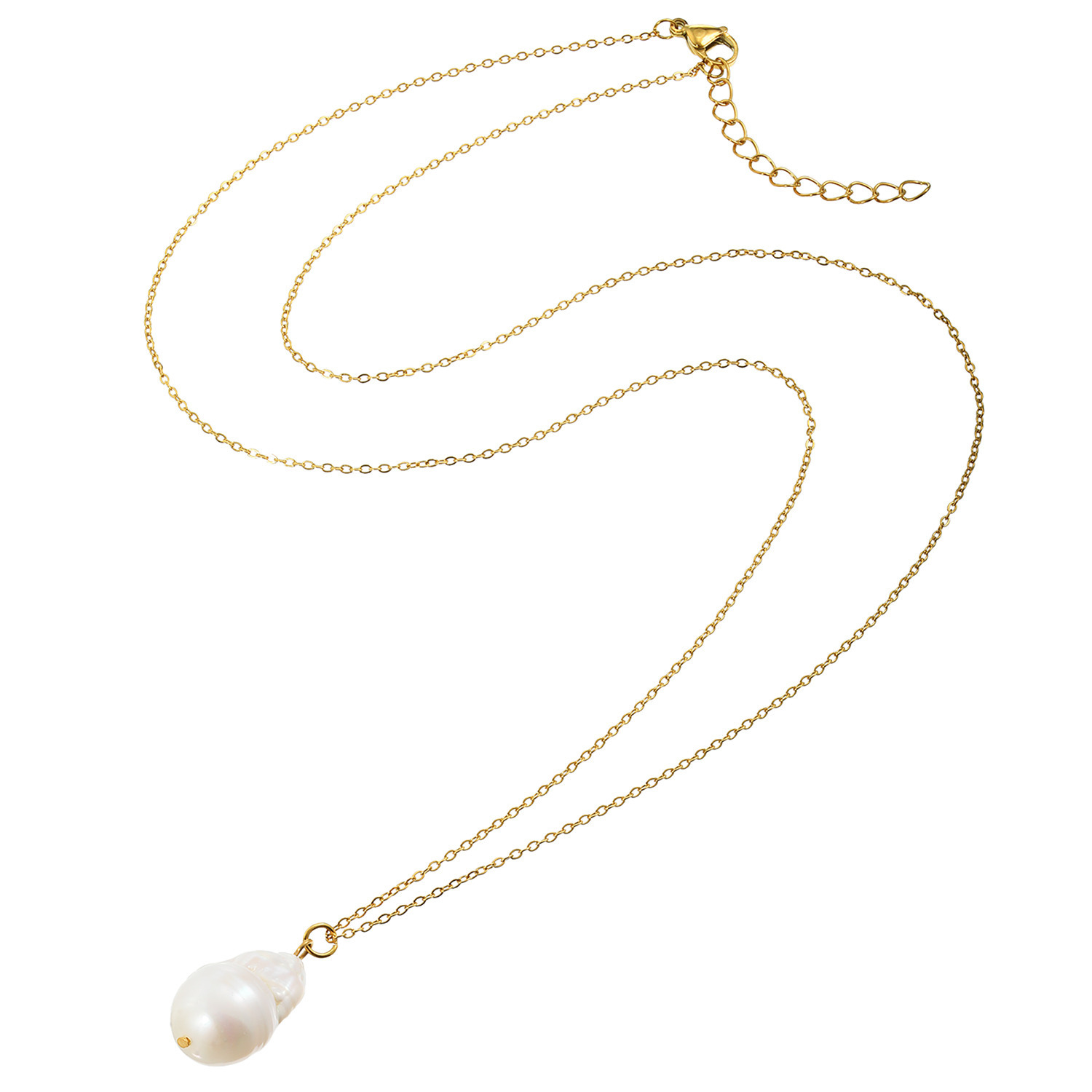カリーナ・ペルラ ステンレス 淡水バロックパール 一粒デザイン ロングネックレス