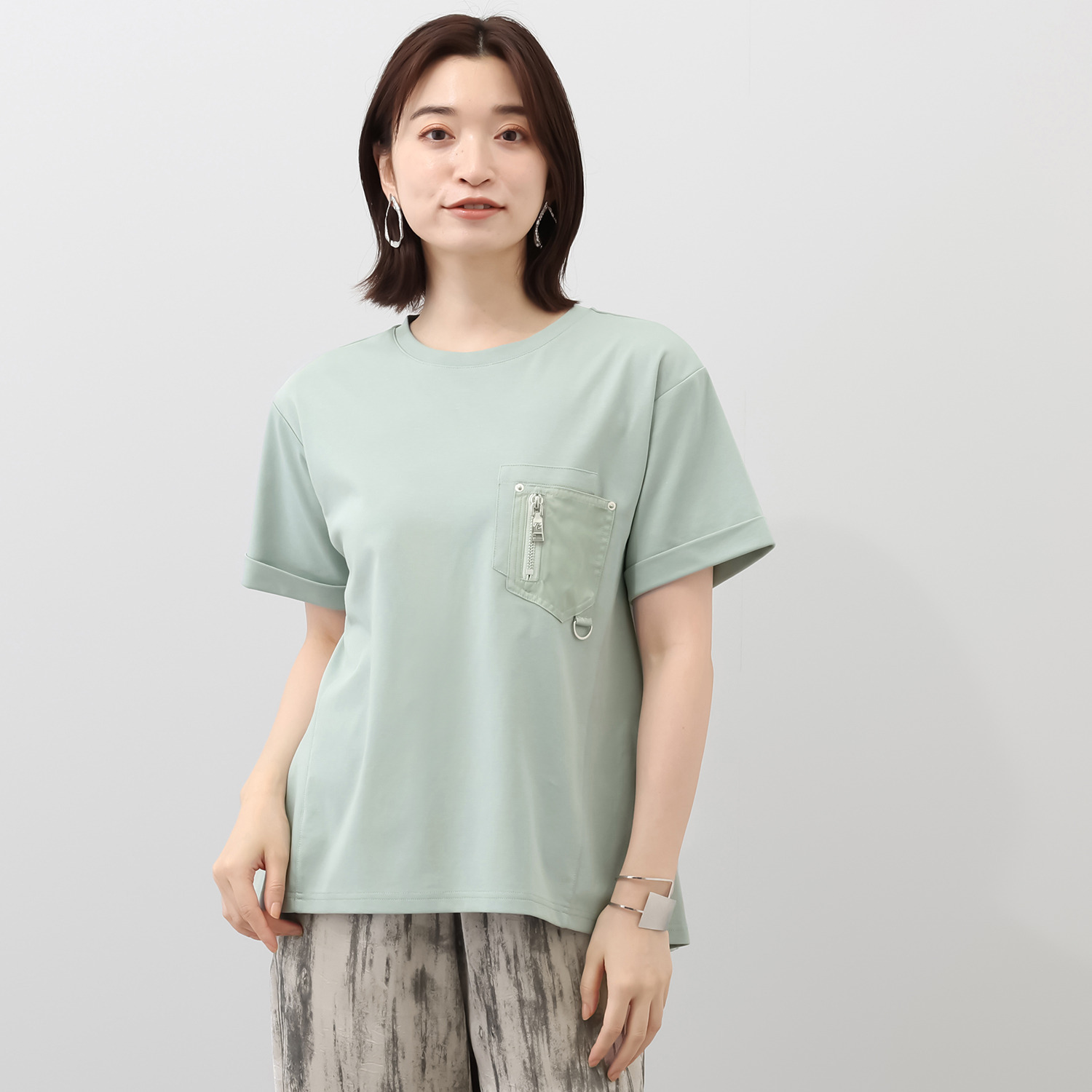 ヘブンアンドアース 接触冷感・ＵＶカット 異素材使い ポケット付Ｔシャツ