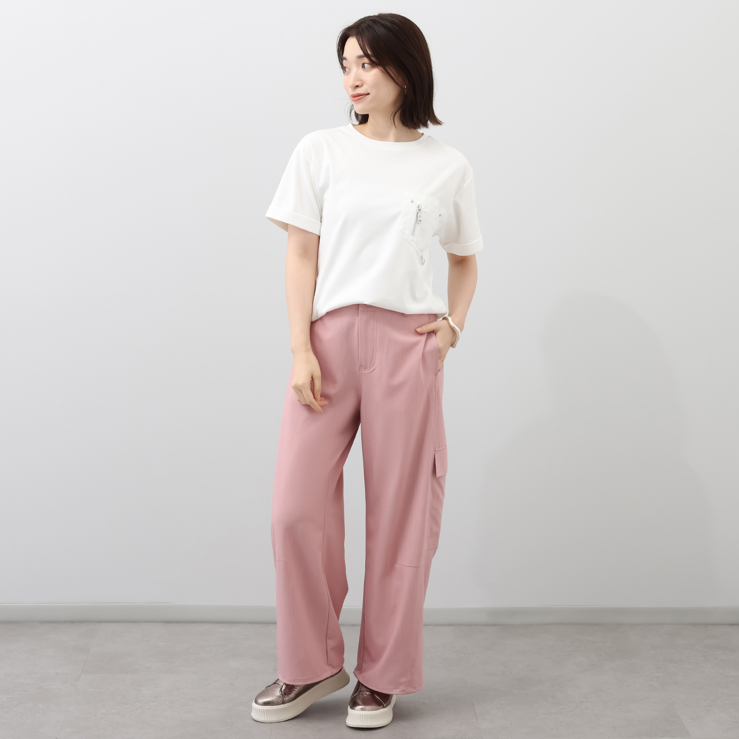 ヘブンアンドアース 接触冷感・ＵＶカット 異素材使い ポケット付Ｔシャツ
