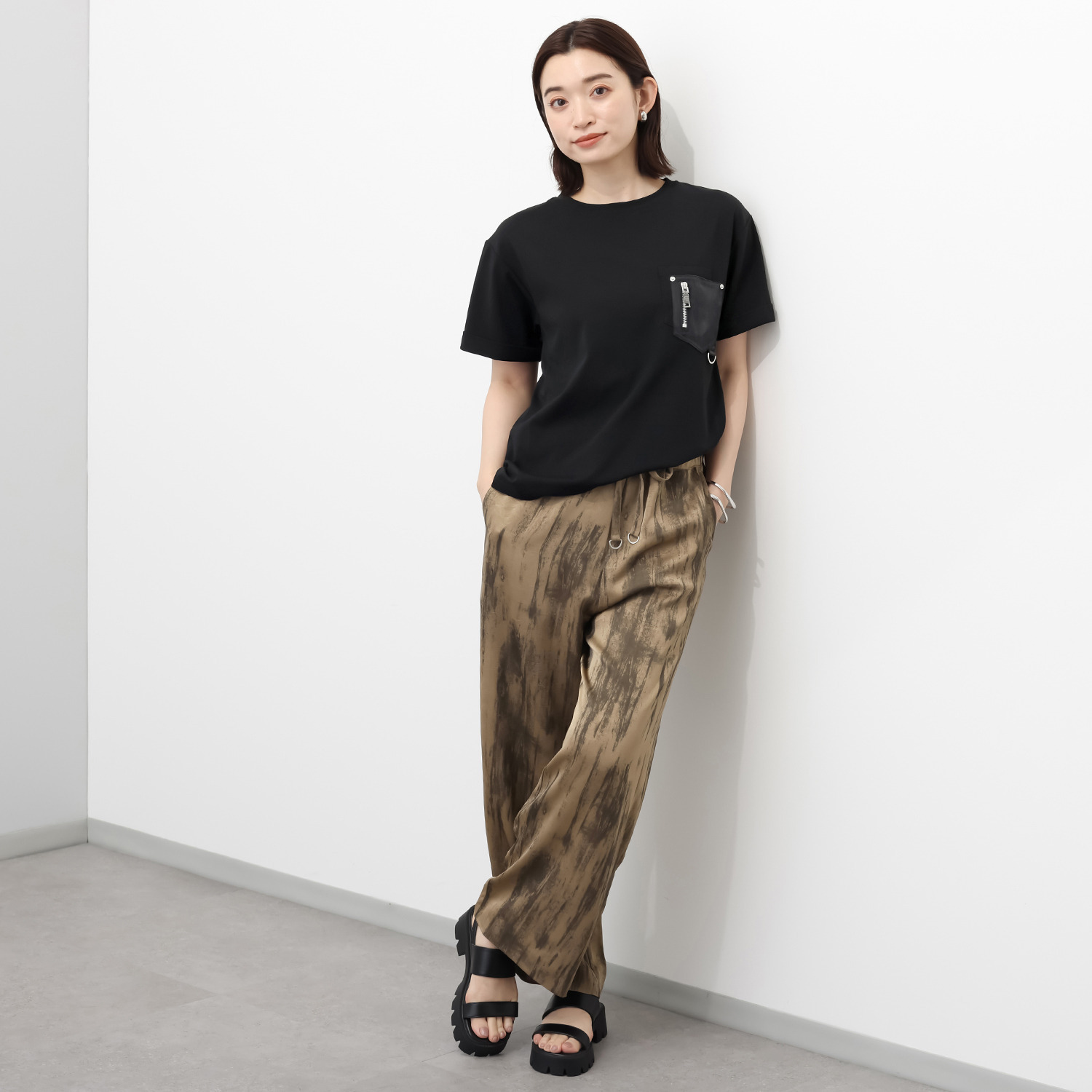 ヘブンアンドアース 接触冷感・ＵＶカット 異素材使い ポケット付Ｔシャツ