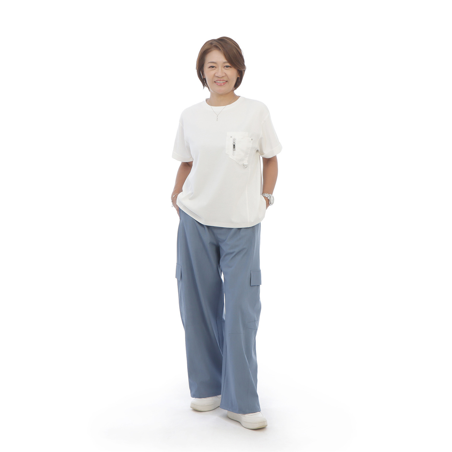 ヘブンアンドアース 接触冷感 ドレープデニム バレルカーゴパンツ