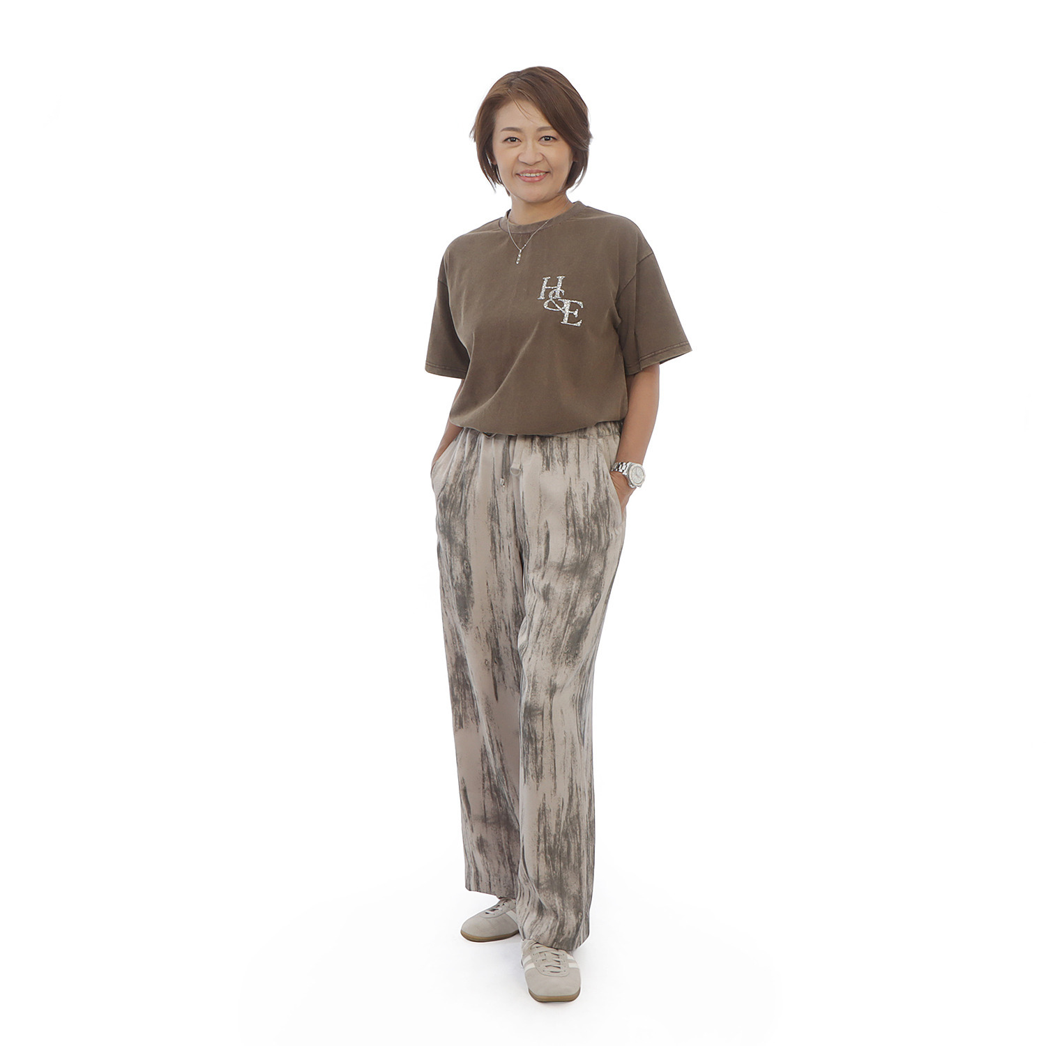 ヘブンアンドアース 接触冷感 ぼかし柄プリント イージーワイドパンツ
