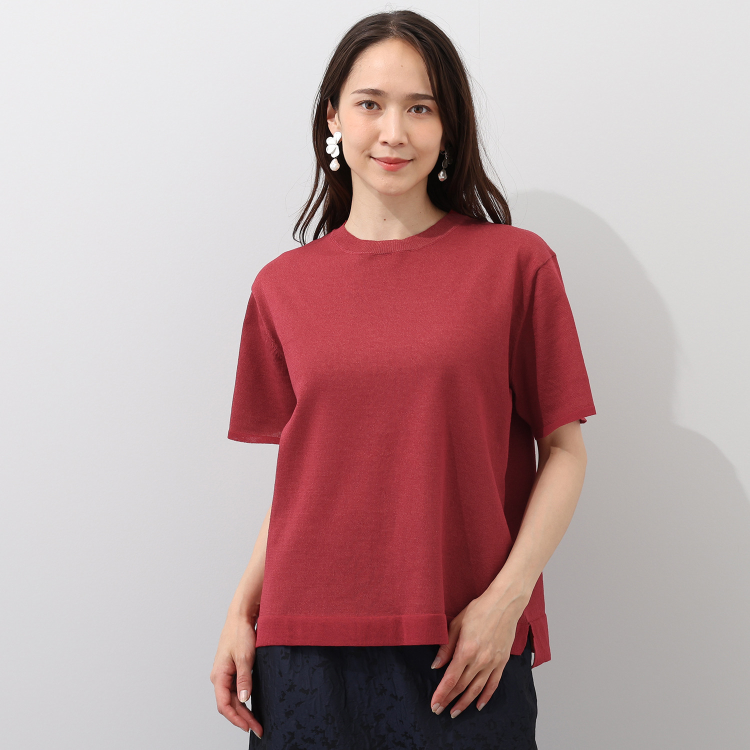 ミューリエ リュラックスできちんと 配色スリーブ プレーディングニット Ｔシャツ