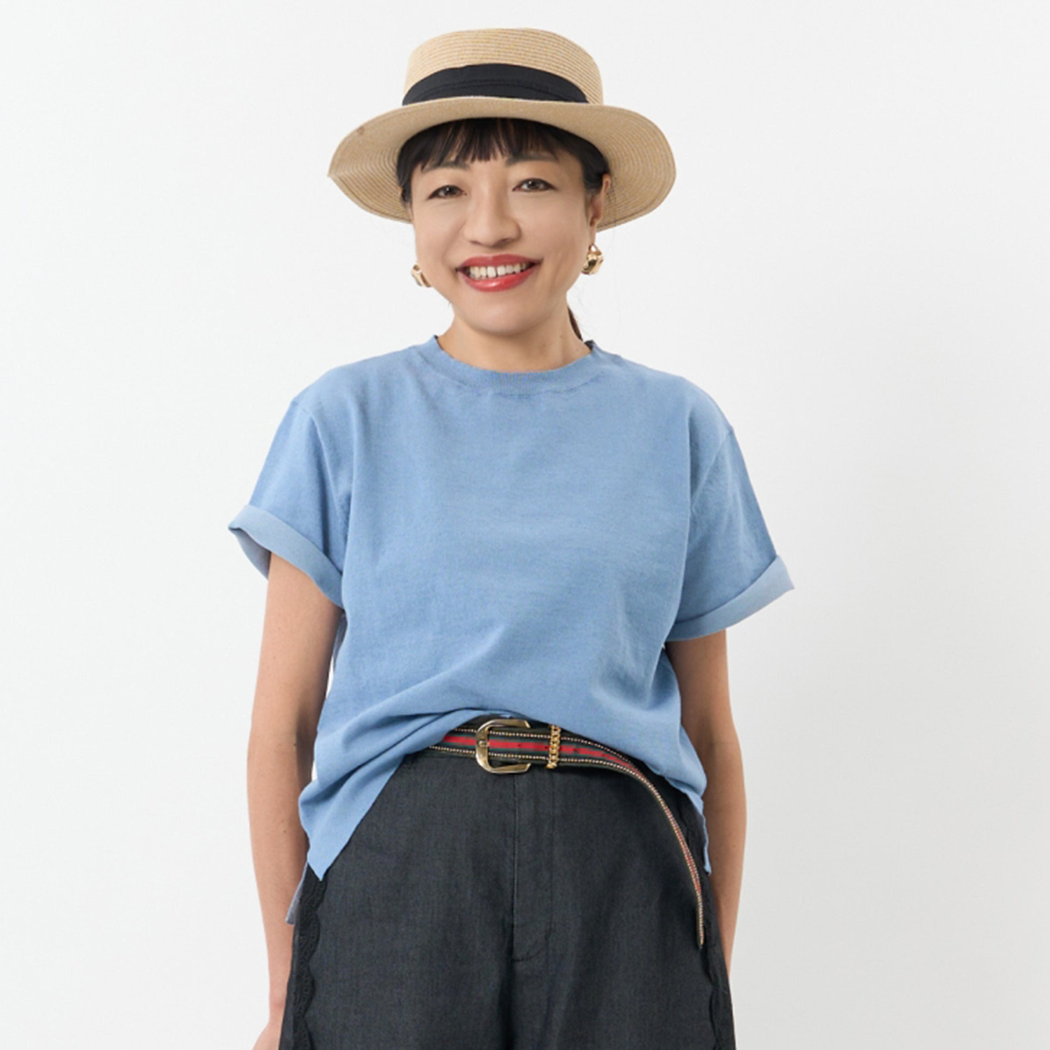 ミューリエ リュラックスできちんと 配色スリーブ プレーディングニット Ｔシャツ