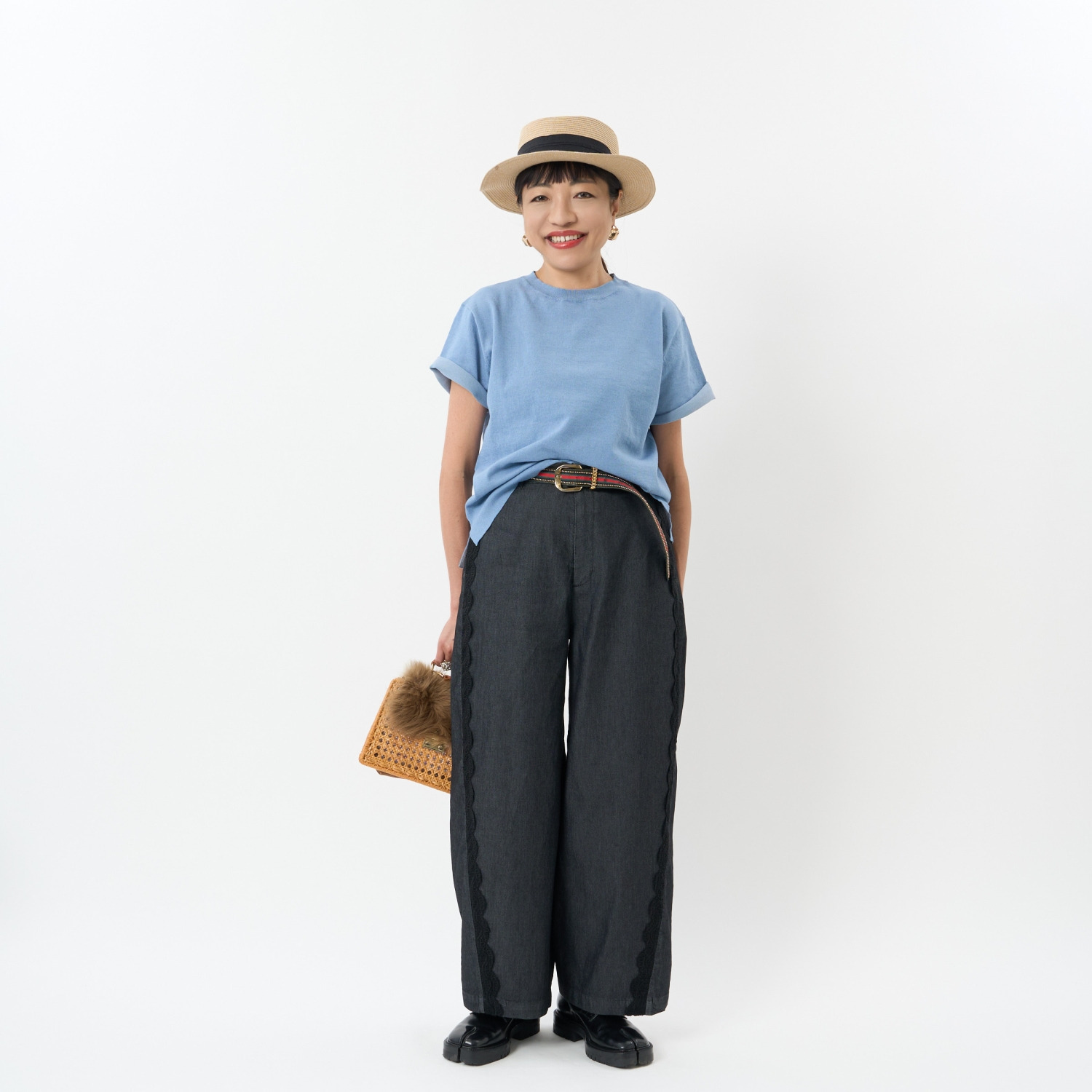 ミューリエ リュラックスできちんと 配色スリーブ プレーディングニット Ｔシャツ