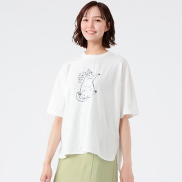 エムエムオー クルーネック ラウンドヘム 猫刺しゅう 半袖Ｔシャツ