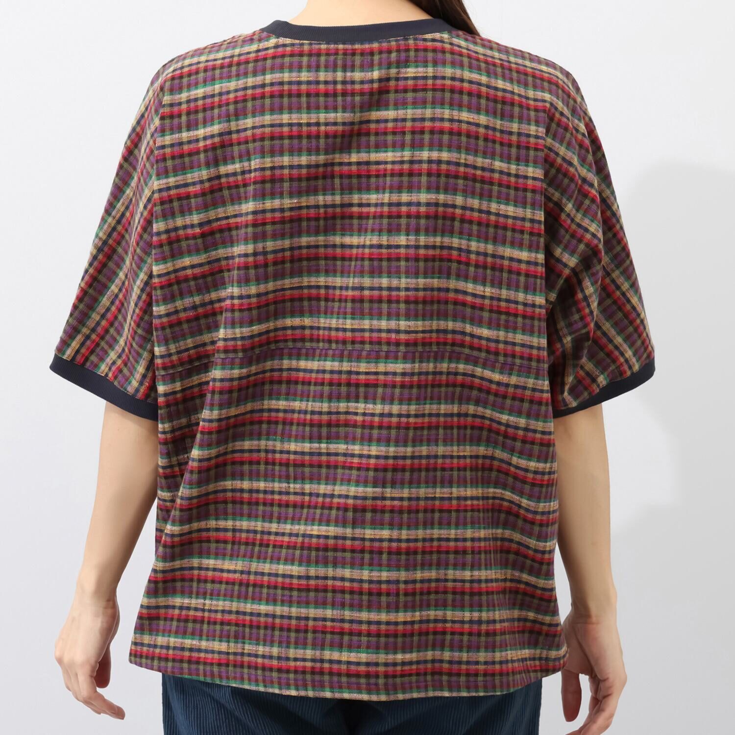 オカモト商店 儀右ヱ門 久留米かすり 風抜けシルエット ドルマンＴシャツ