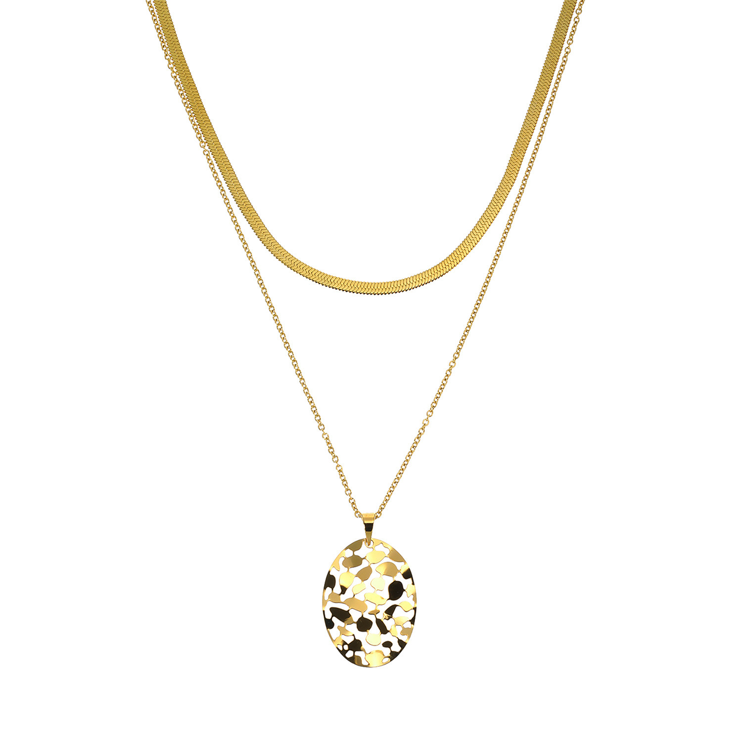 ステロ ステンレス 洗練レイヤードが叶う ロングペンダント＆ ヘリンボーンネックレス ２点セット