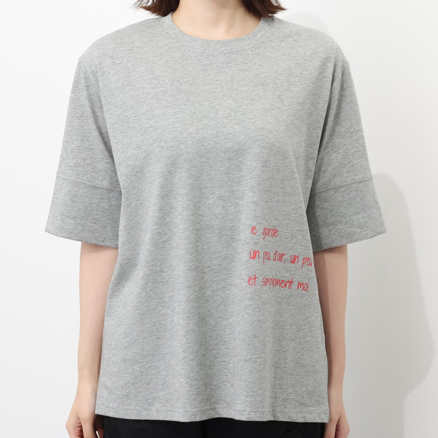ラ　ヴァーグ　デトワール 袖口ターンバック ソフトコットン混天竺 メッセージプリント リラックスＴシャツ