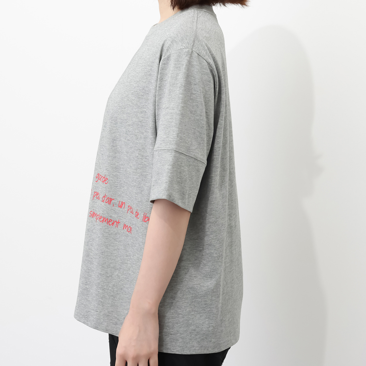 ラ　ヴァーグ　デトワール 袖口ターンバック ソフトコットン混天竺 メッセージプリント リラックスＴシャツ
