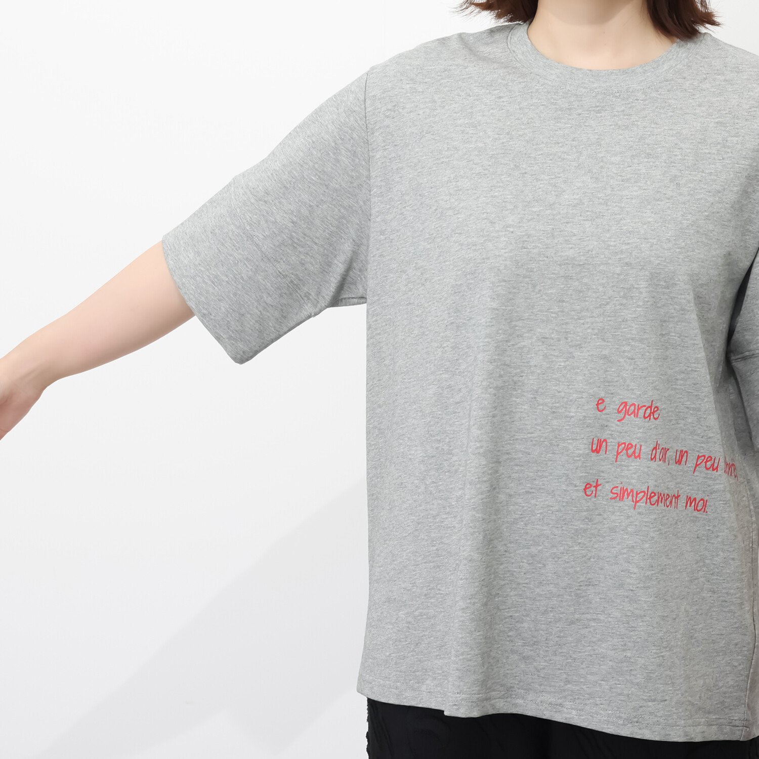 ラ　ヴァーグ　デトワール 袖口ターンバック ソフトコットン混天竺 メッセージプリント リラックスＴシャツ