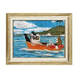 インテリアアート サムトフト “犬と釣り人と小さな船” ＜約４７．５ ｘ３７．５ｃｍ＞
