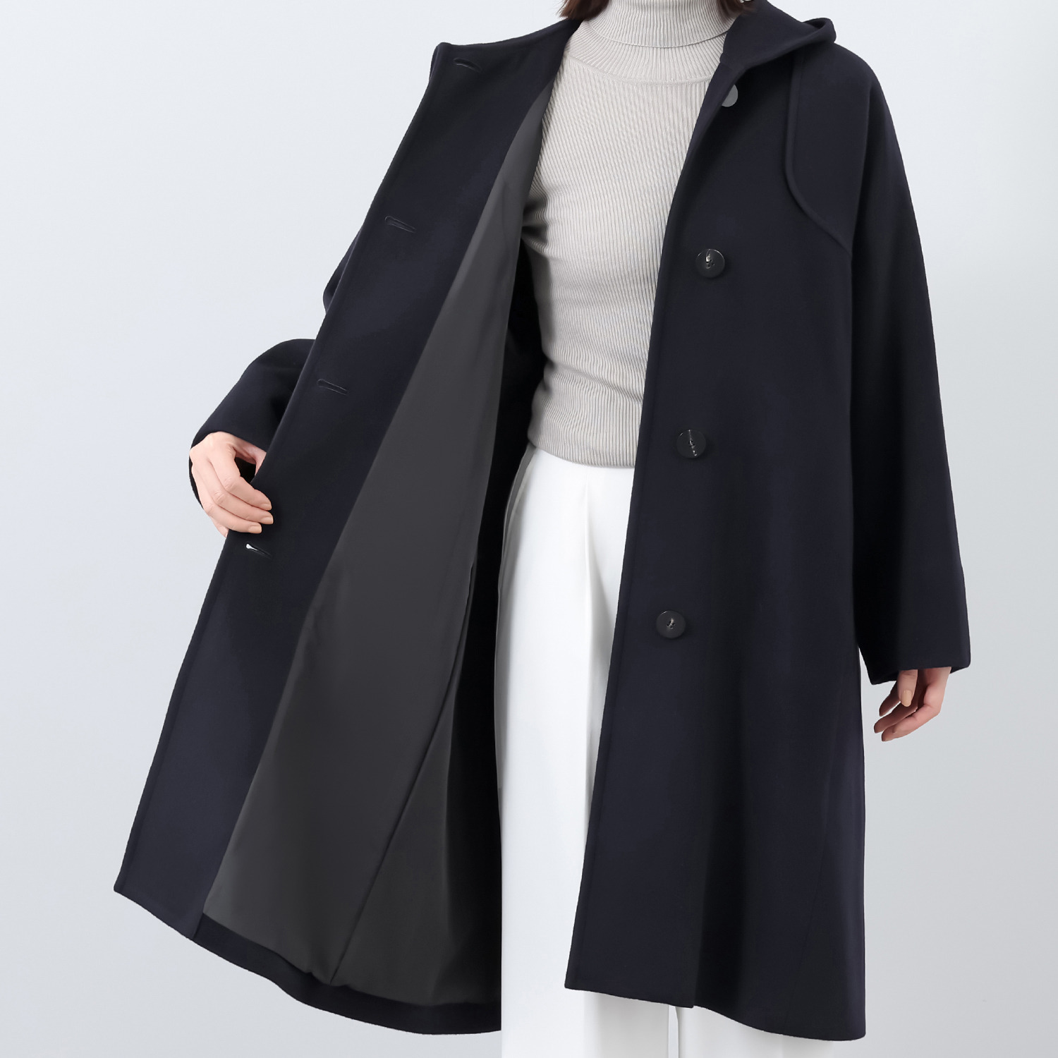 元町ゼラール ラグジュアリーの極み！ 内モンゴルアルバス産 ホワイトカシミヤ１００％ ロング丈ダッフルコート