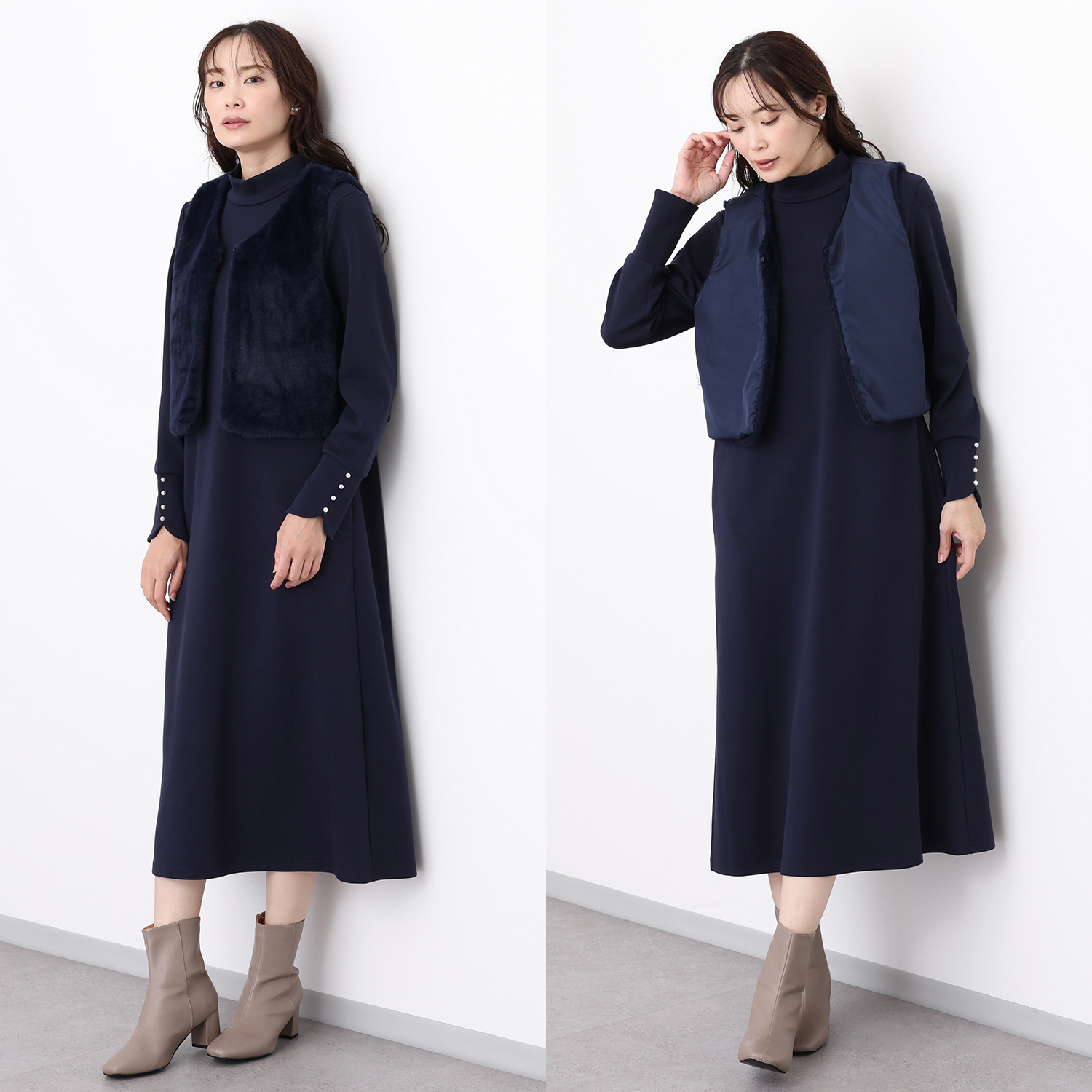 メゾン馬里邑 ラビットファータッチ リバーシブルベスト＆ ポンチワンピース