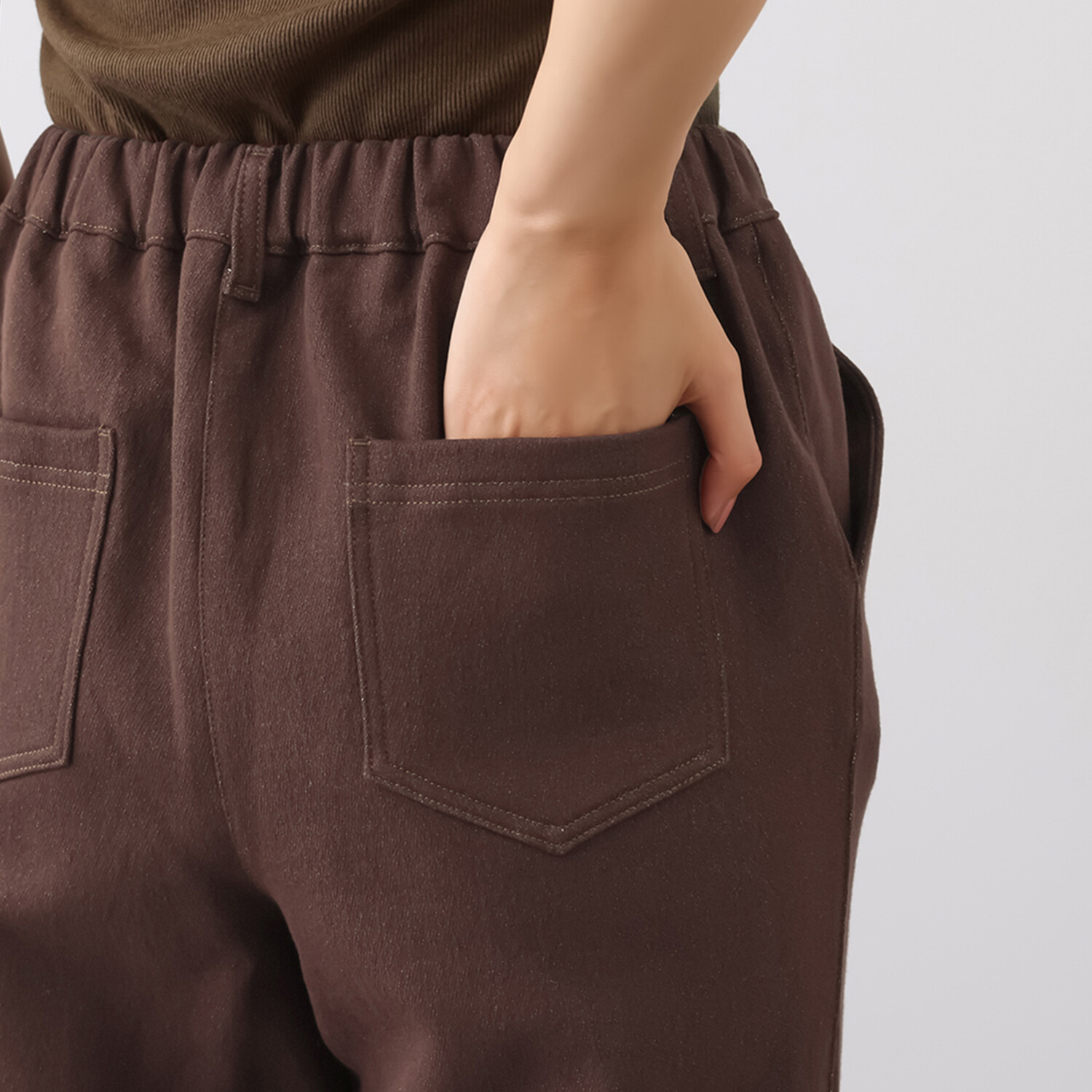 アトリエール コットンパイルデニム ストレッチ ワイドストレートパンツ ＜股下６５ｃｍ＞