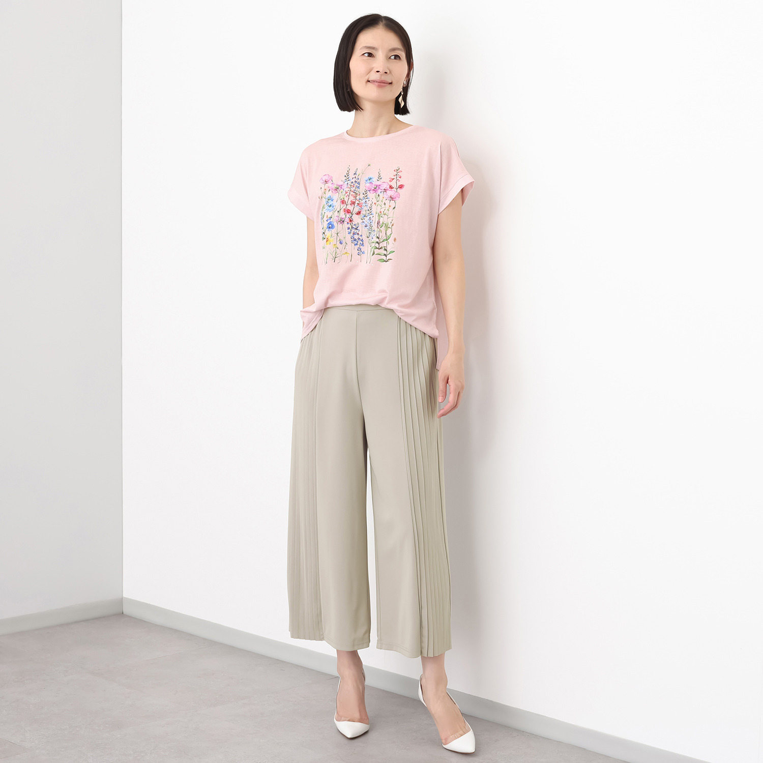 ダジュール 脇プリーツデザイン ワイドパンツ