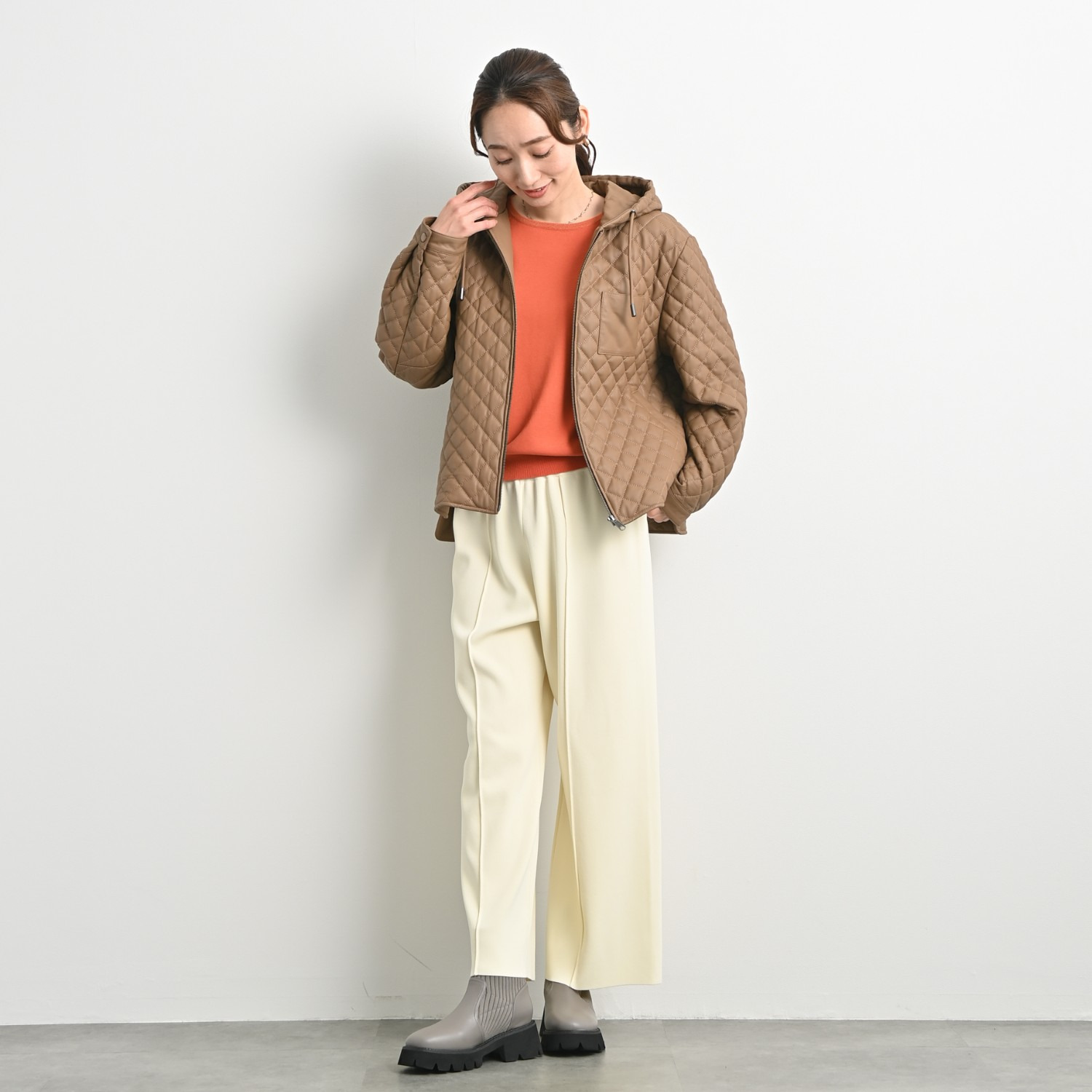 元町ゼラール さらさら＆きれい見え ラメアクセント コットン混プルオーバー