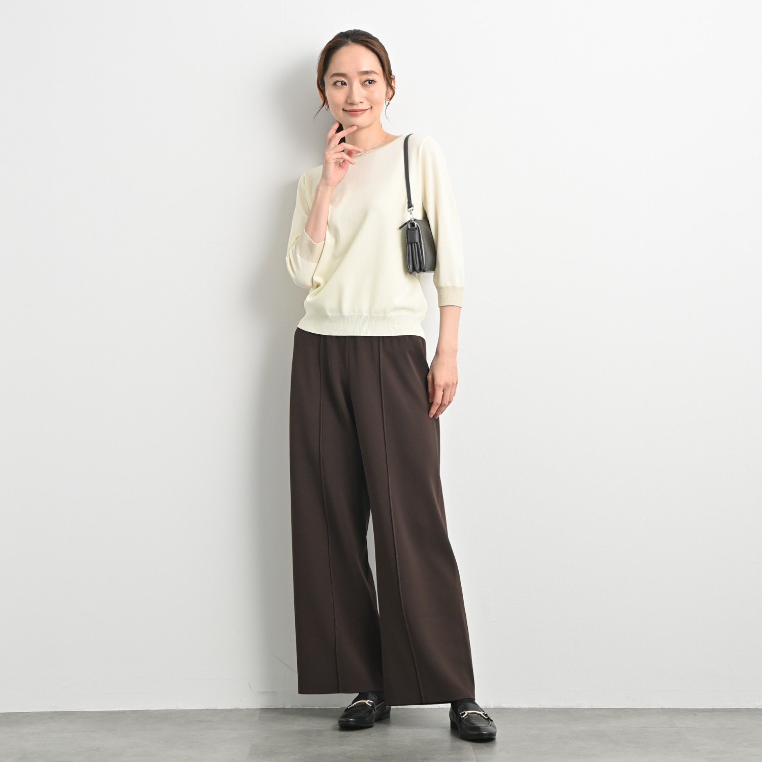 元町ゼラール さらさら＆きれい見え ラメアクセント コットン混プルオーバー