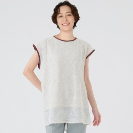 アリュメット コード刺しゅうレース レイヤード風 フレンチＴシャツ