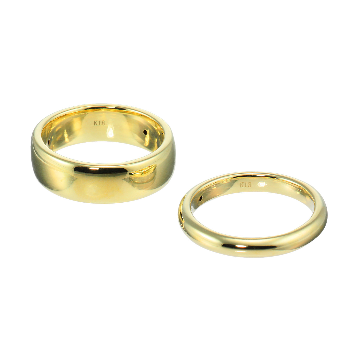 アルテッロ １８Ｋ 甲丸デザイン レギュラー＆ ボリュームタイプ リング　２本セット