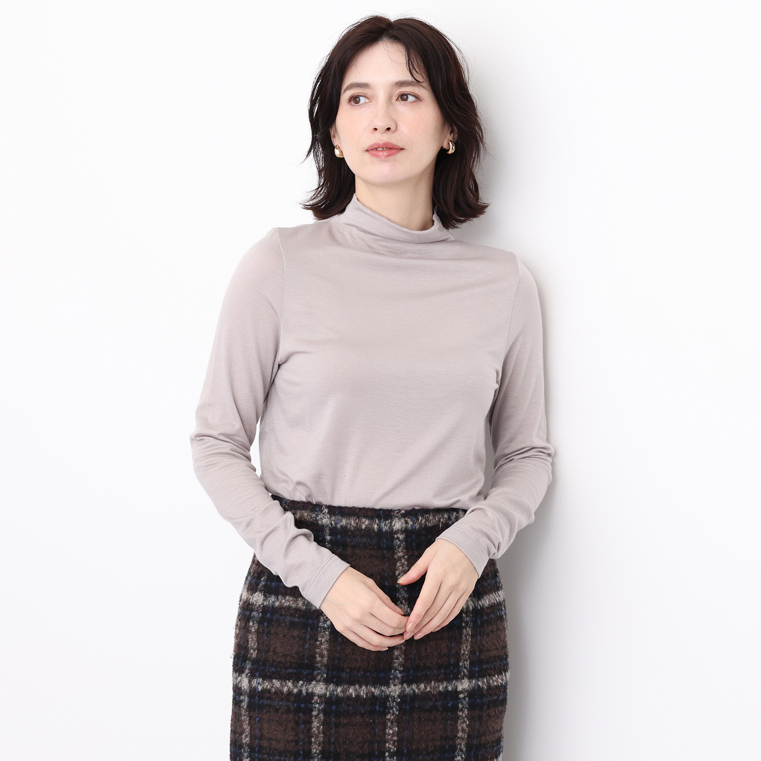 エイガールズ とろける肌触り スーパーストレッチ テンセルＴＭカシミヤ混 モックネックプルオーバー