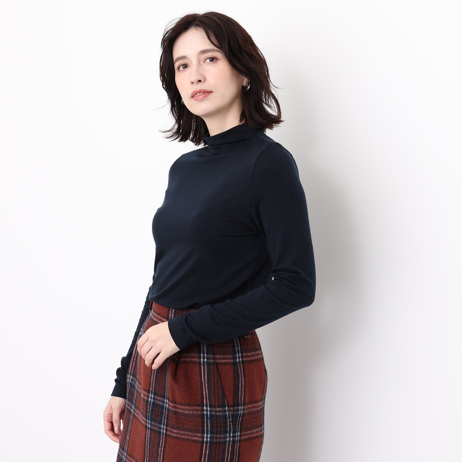 エイガールズ とろける肌触り スーパーストレッチ テンセルＴＭカシミヤ混 モックネックプルオーバー