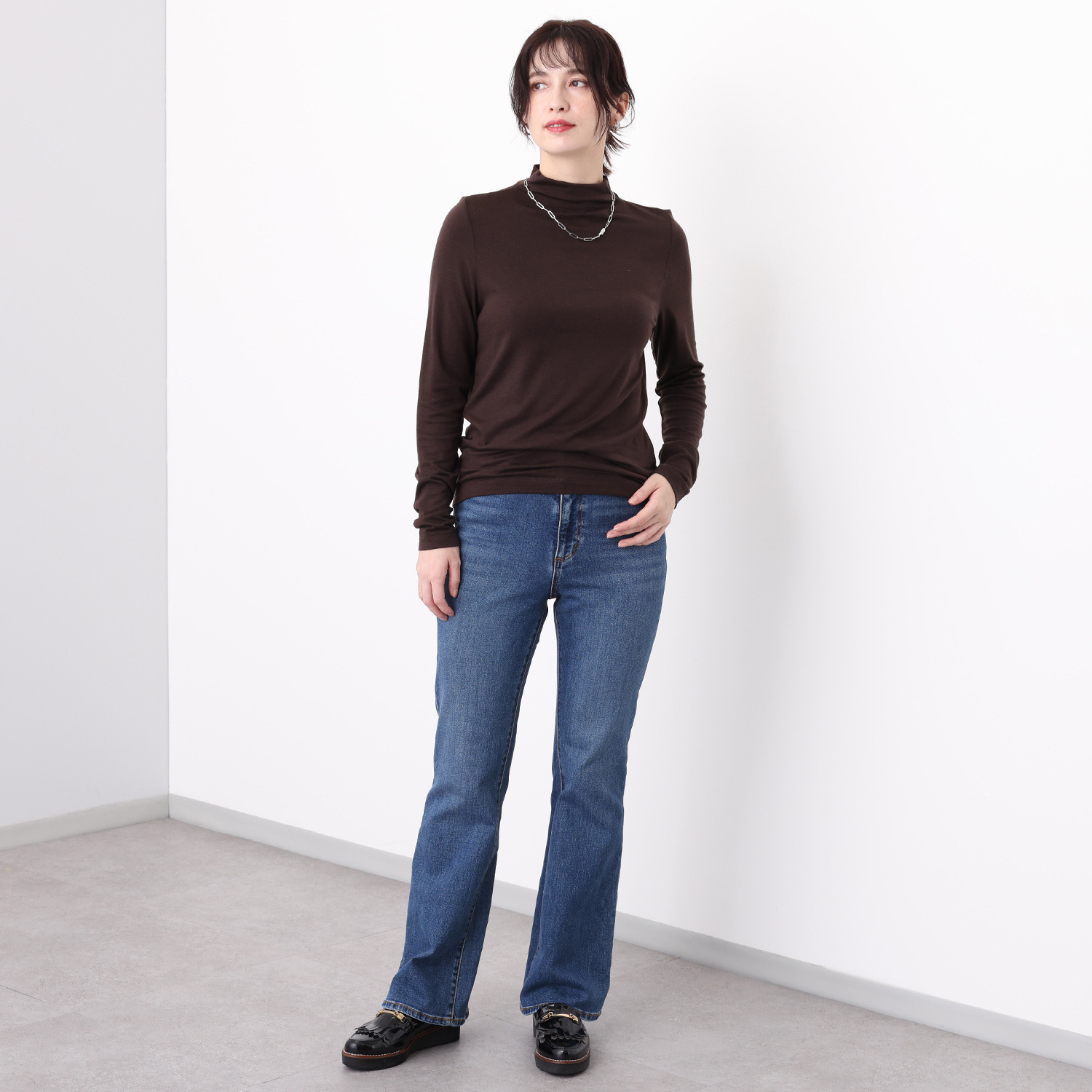 エイガールズ とろける肌触り スーパーストレッチ テンセルＴＭカシミヤ混 モックネックプルオーバー