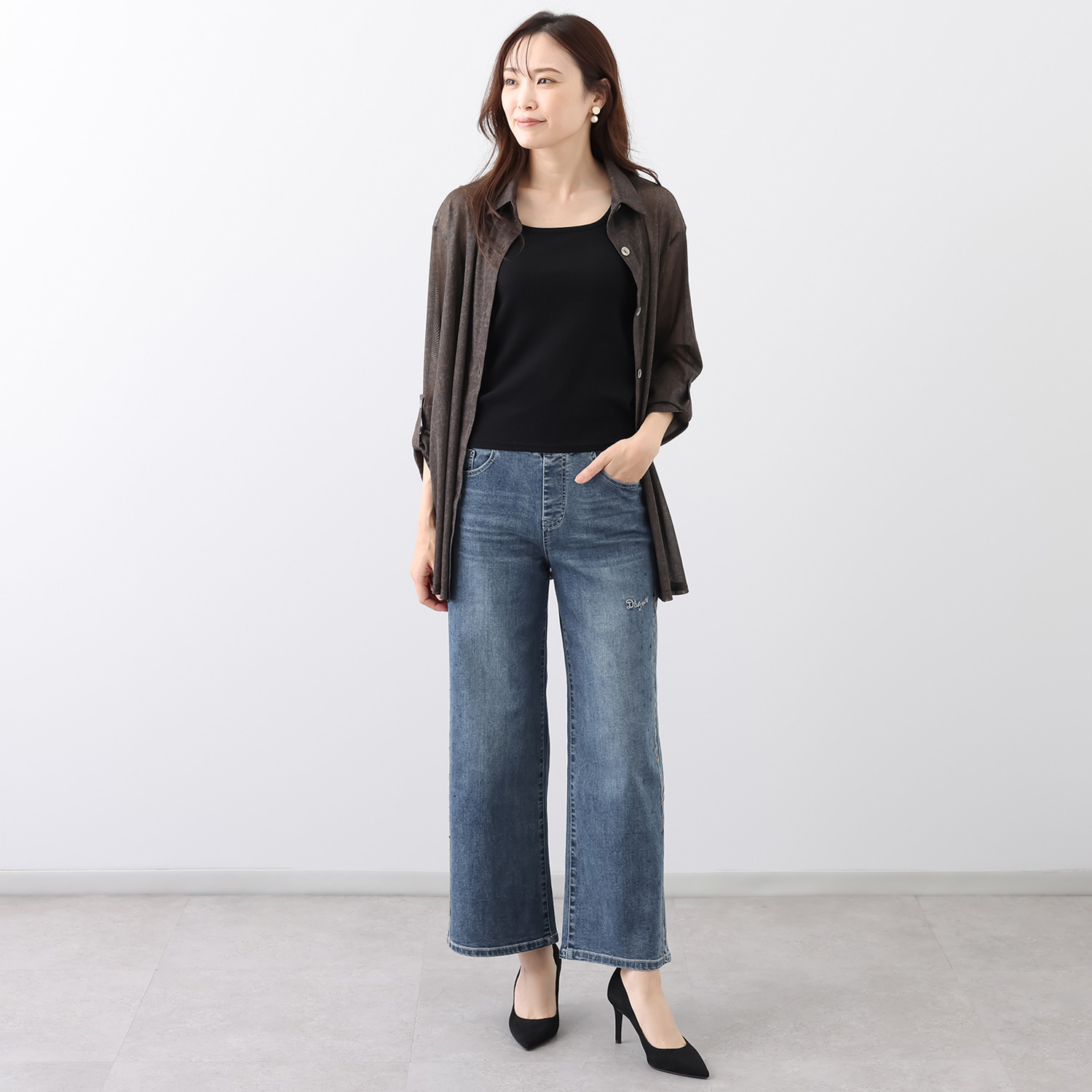 ダジュール 刺しゅう＆ラインストーン デニムパンツ