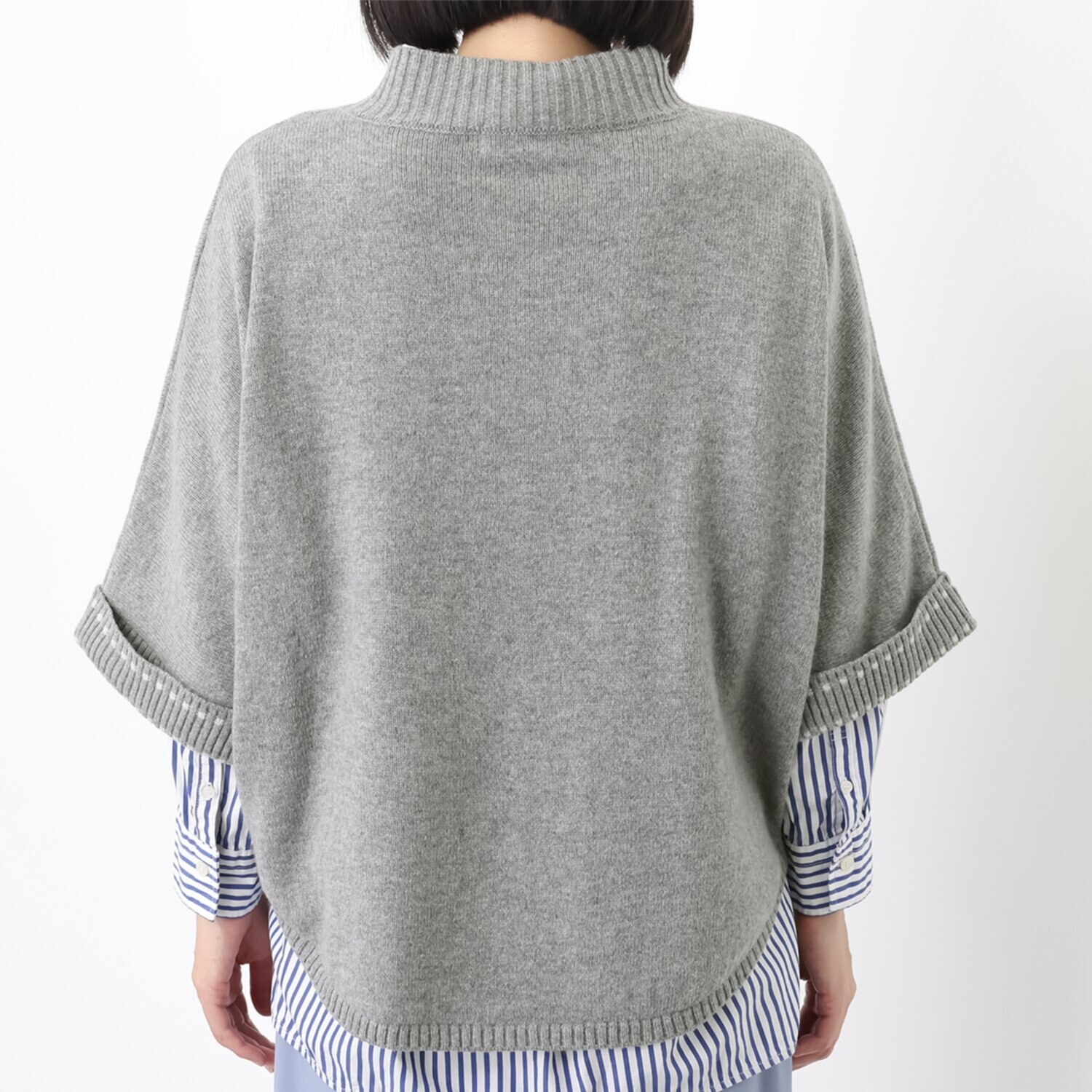 ルナリア ラムウール混 ポンチョ風 ハイネック ニットプルオーバー
