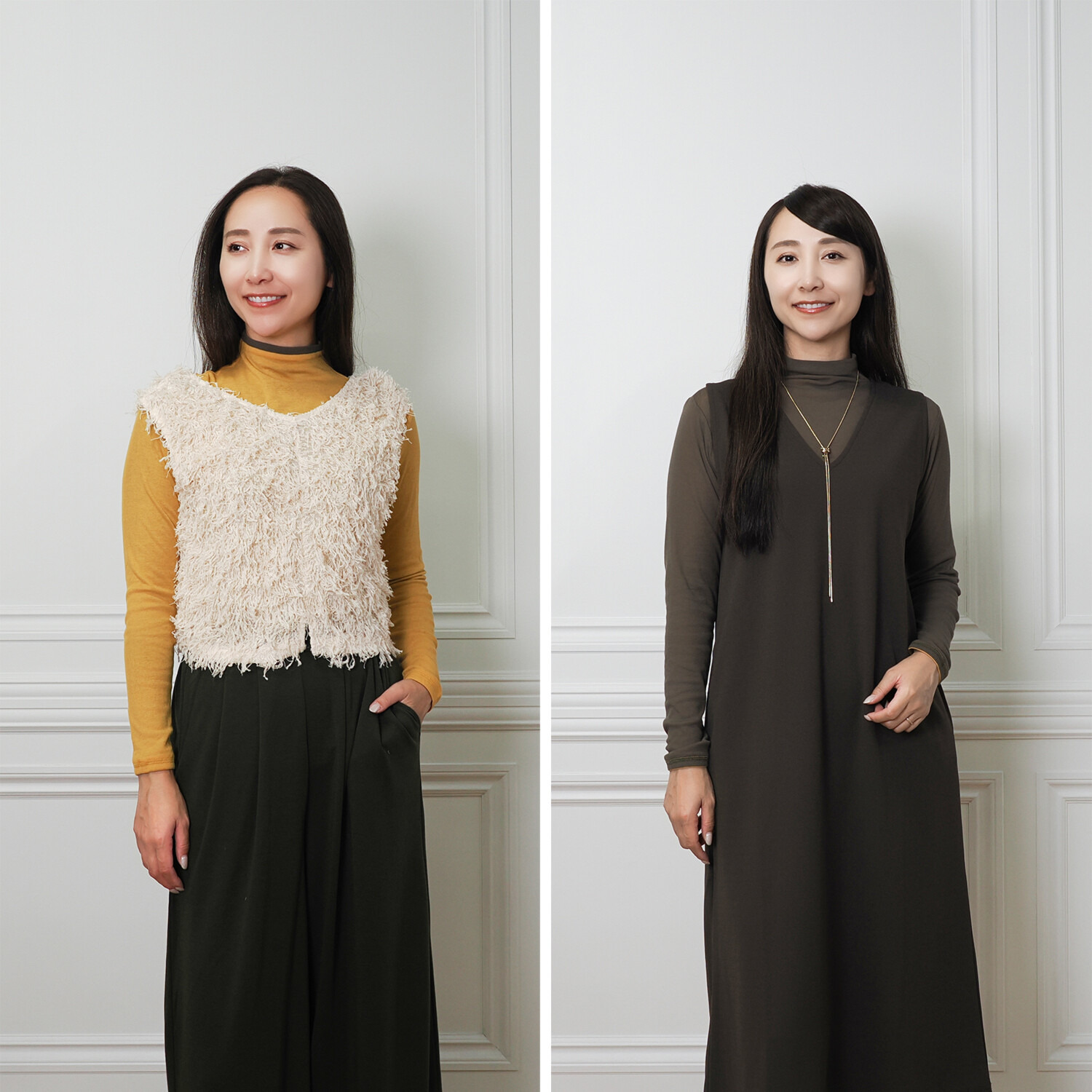 天使の綿シフォン モックネックリバーシブル 二重長袖プルオーバー