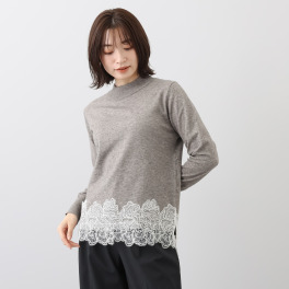 メゾン馬里邑 スカラップ レースポイント モックネック ニットプルオーバー