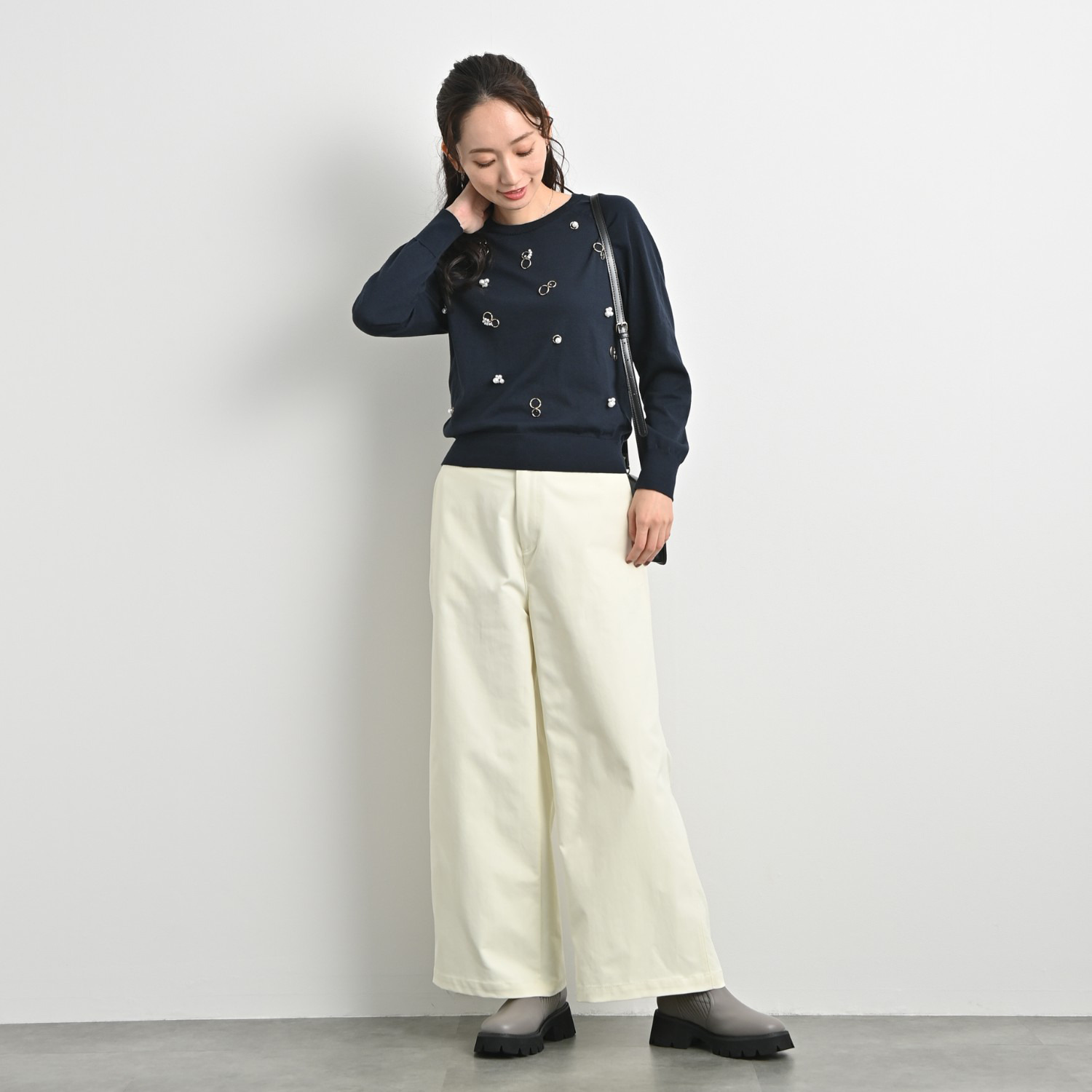 元町ゼラール なめらか＆きれいめ ストレッチツイル ストレートパンツ