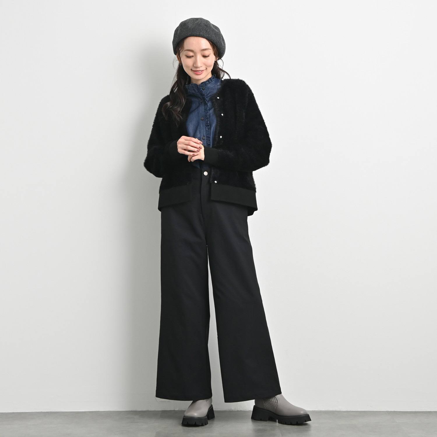 元町ゼラール なめらか＆きれいめ ストレッチツイル ストレートパンツ