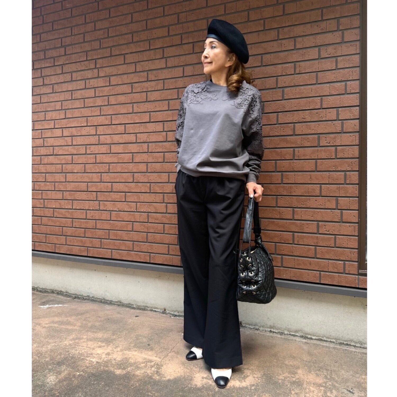 マダムヒロコ サイドサテンライン タックパンツ