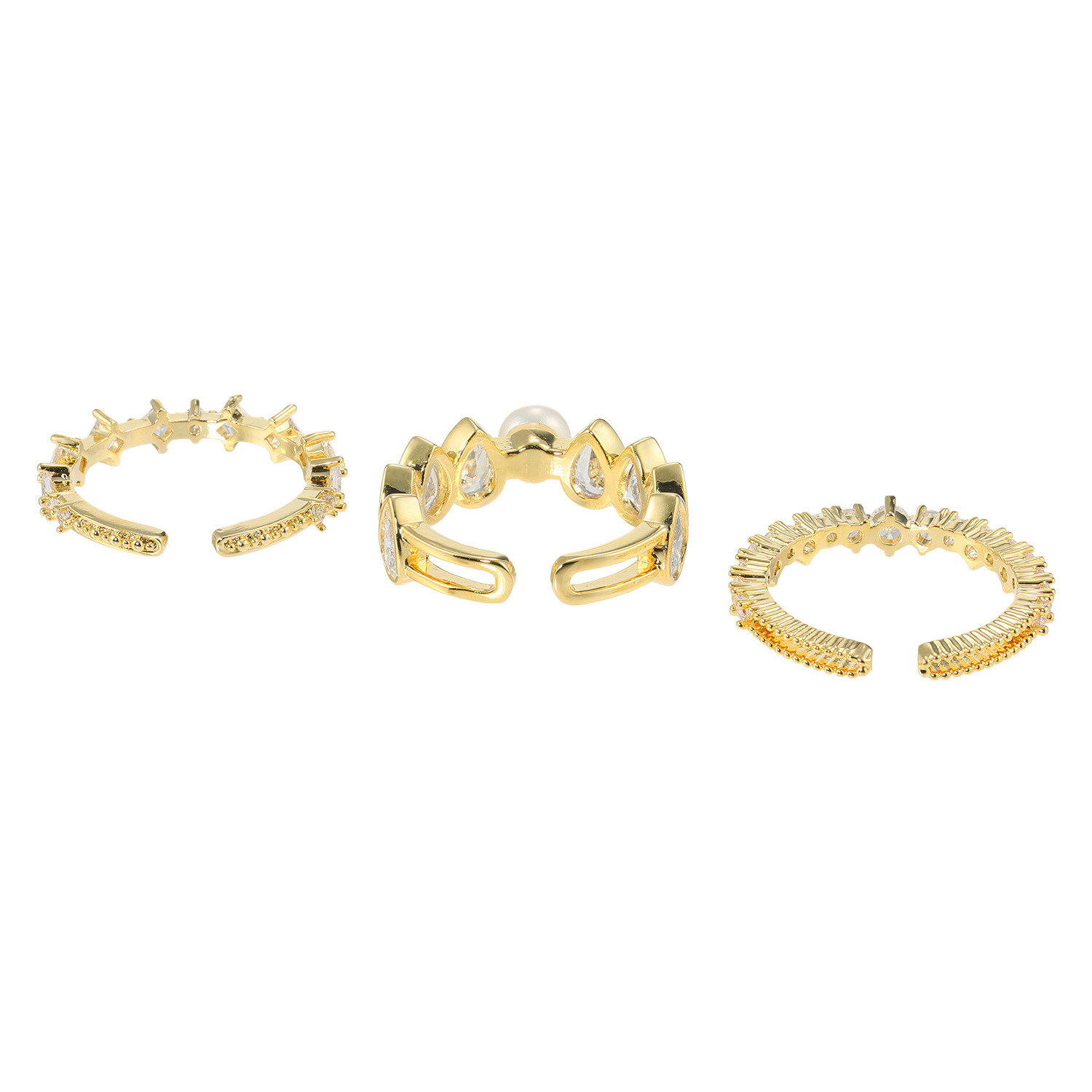 ユキコ　ハナイ 指先に上品な煌めき 淡水パール＆ＣＺ シャイニースタイル コンビネーション リングセット